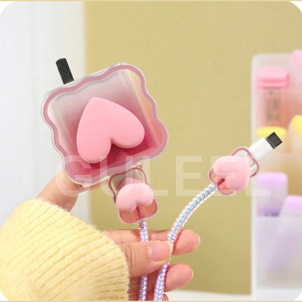 Silicone Cartoon iPhone 3D Heart Charger Case Cover for 18-20W Chargers - Pink (with Wire Cover) - Guleel