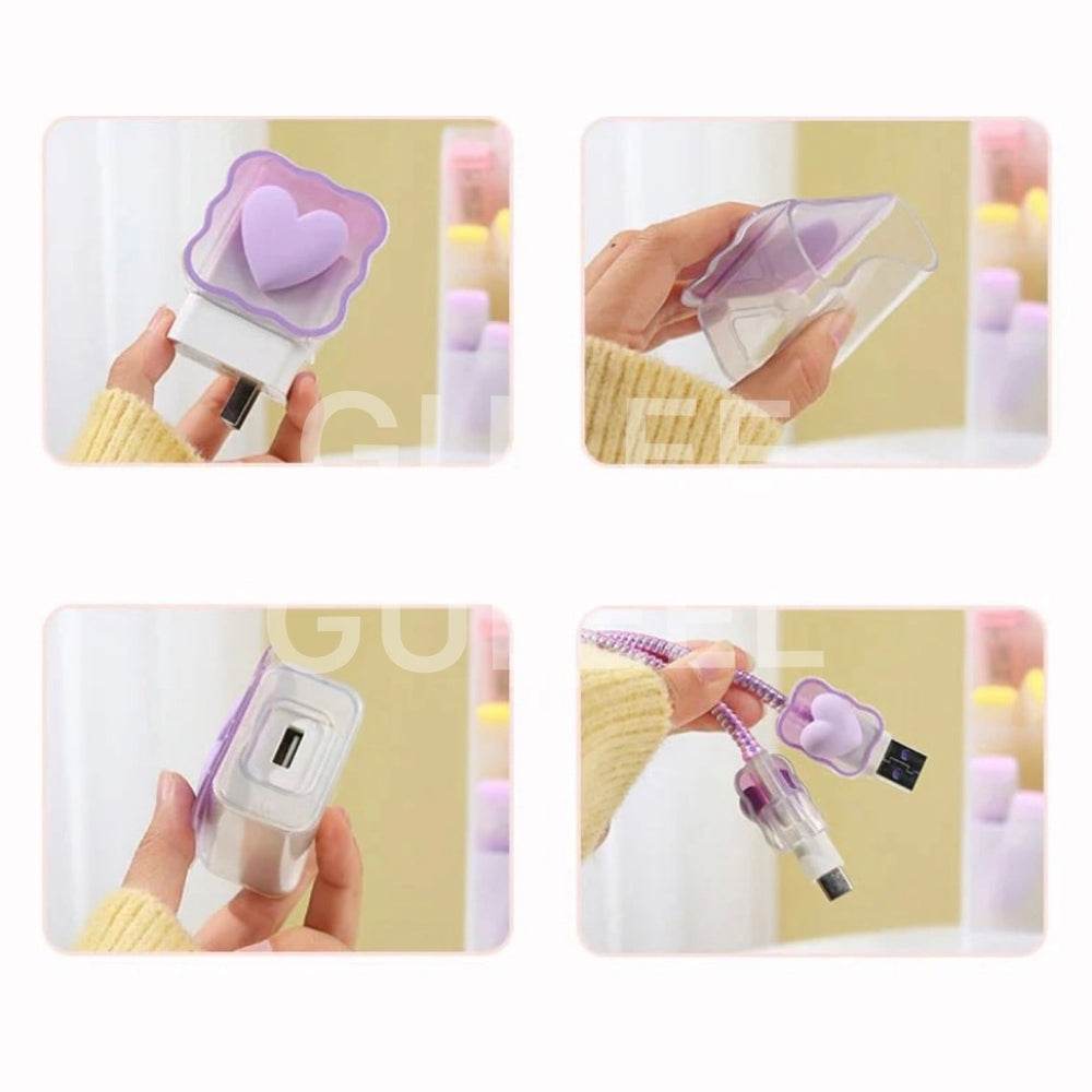 Silicone Cartoon iPhone 3D Heart Charger Case Cover for 18-20W Chargers - Pink (with Wire Cover) - Guleel