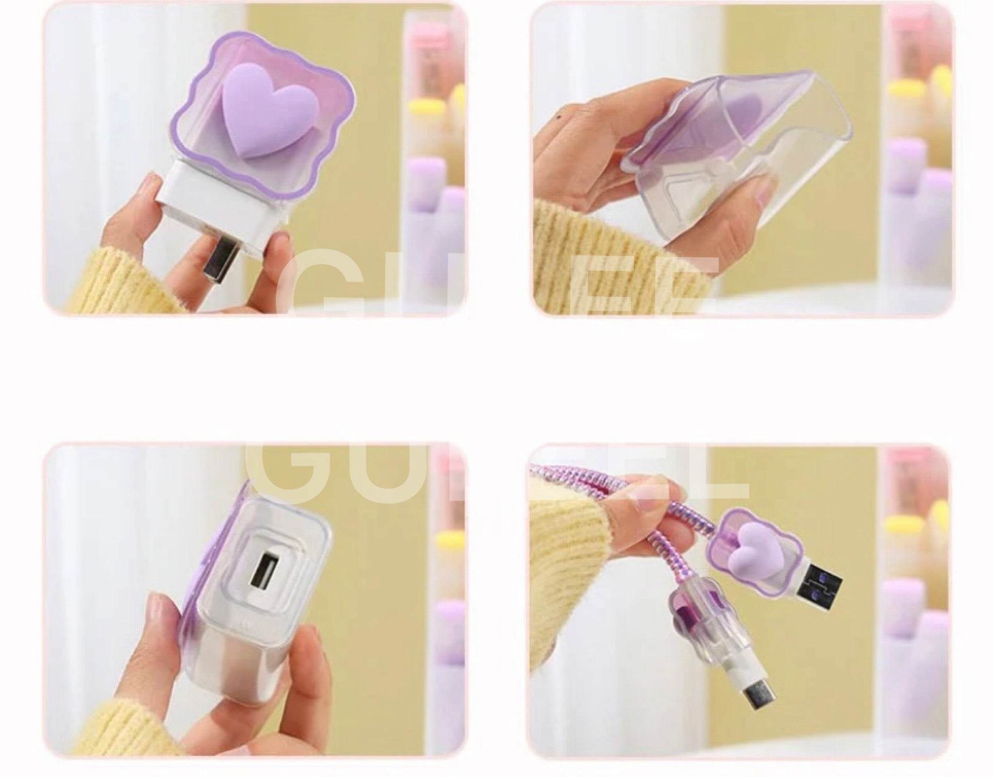 Silicone Cartoon iPhone 3D Heart Charger Case Cover for 18-20W Chargers - Purple (with Wire Cover) - Guleel