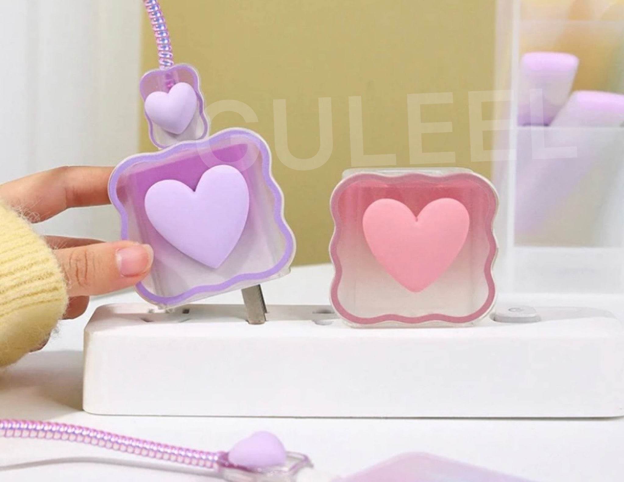 Silicone Cartoon iPhone 3D Heart Charger Case Cover for 18-20W Chargers - Purple (with Wire Cover) - Guleel
