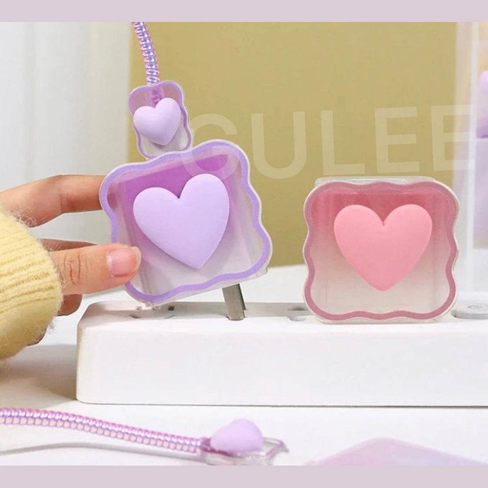Silicone Cartoon iPhone 3D Heart Charger Case Cover for 18-20W Chargers - Pink (with Wire Cover) - Guleel