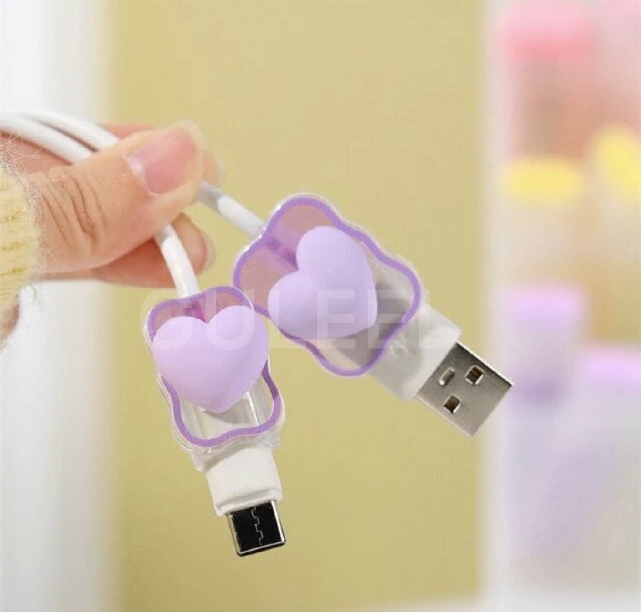 Silicone Cartoon iPhone 3D Heart Charger Case Cover for 18-20W Chargers - Purple (with Wire Cover) - Guleel