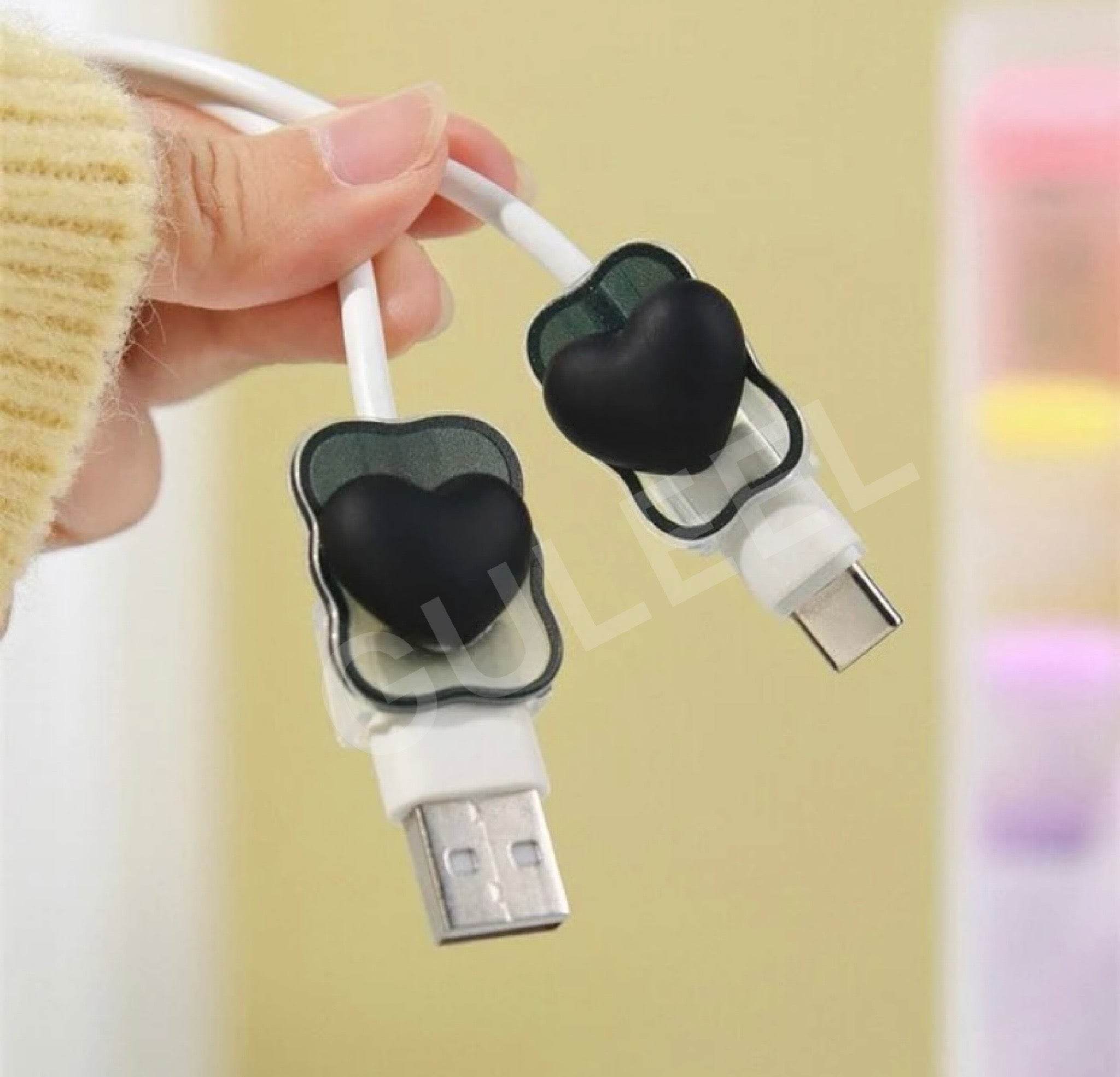 Silicone Cartoon iPhone 3D Heart Charger Case Cover for 18-20W Chargers - Black (with Wire Cover) - Guleel