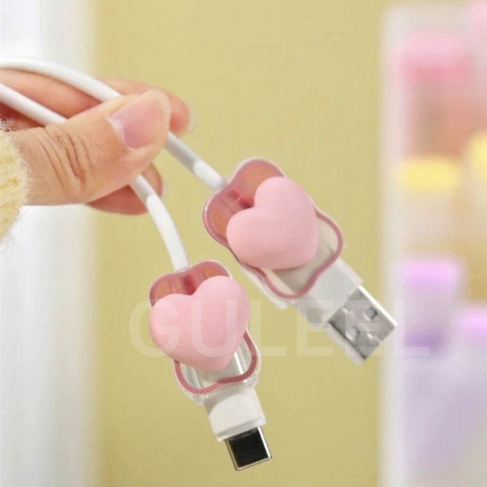 Silicone Cartoon iPhone 3D Heart Charger Case Cover for 18-20W Chargers - Pink (with Wire Cover) - Guleel