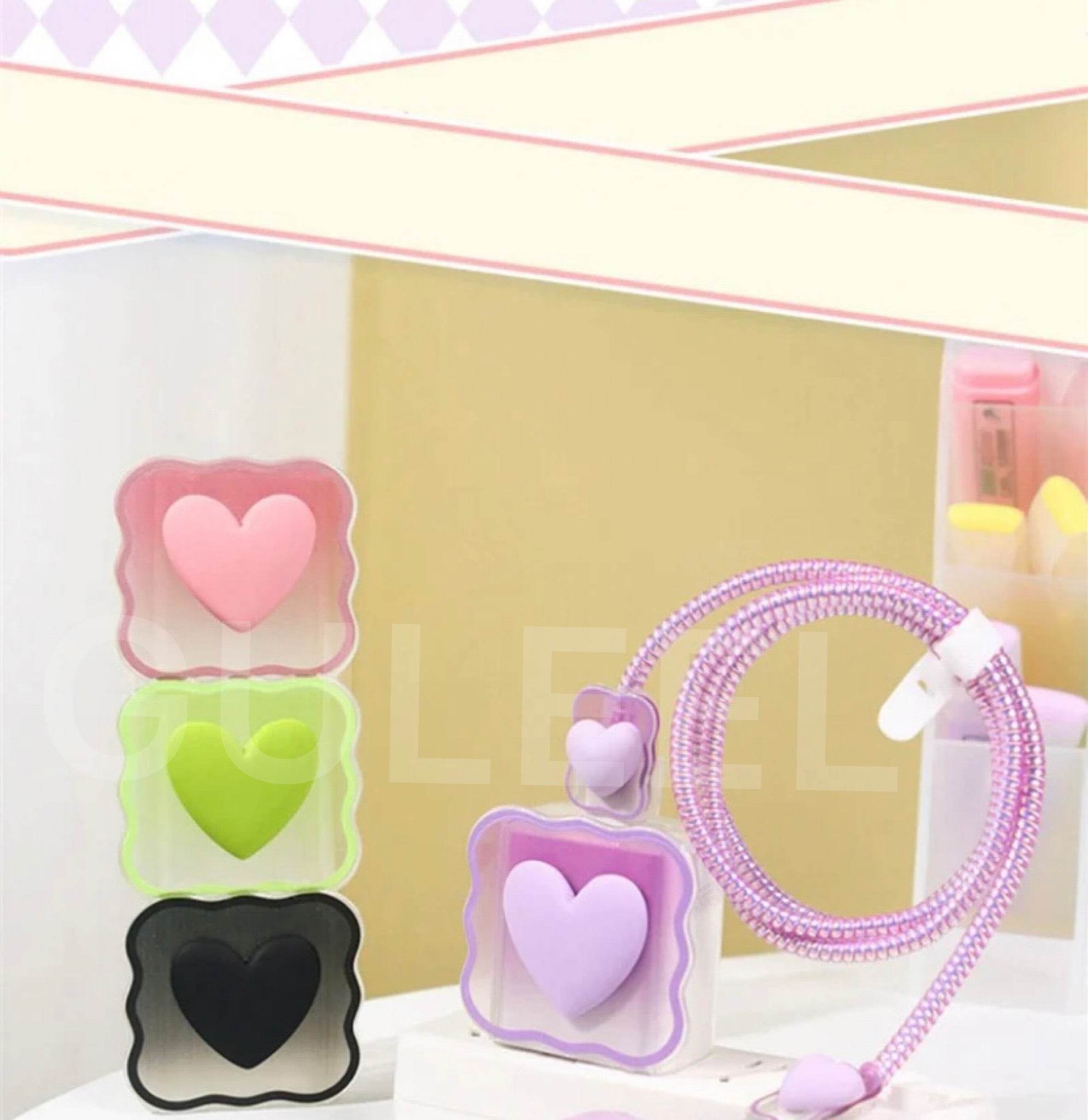 Silicone Cartoon iPhone 3D Heart Charger Case Cover for 18-20W Chargers - Black (with Wire Cover) - Guleel
