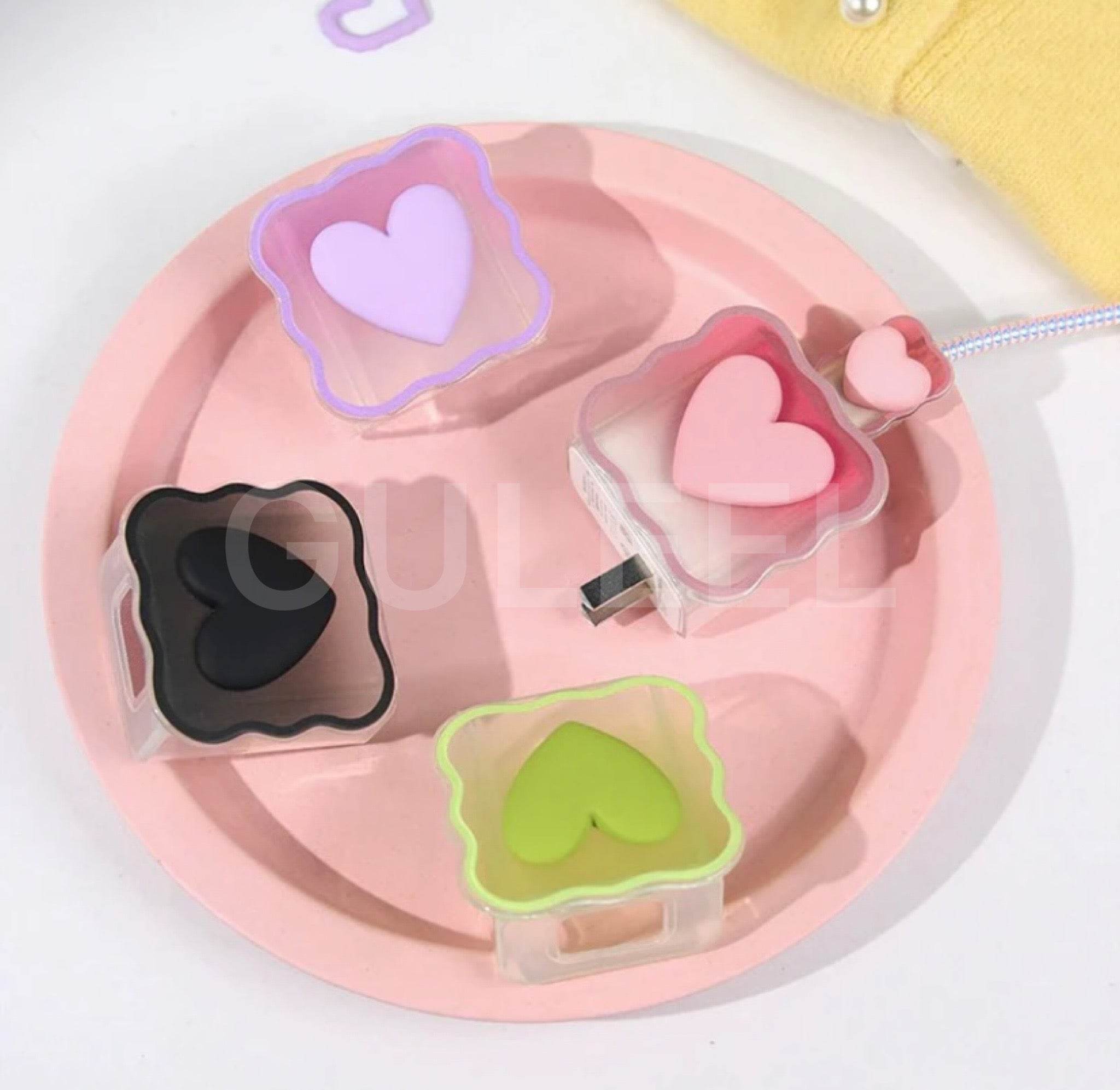 Silicone Cartoon iPhone 3D Heart Charger Case Cover for 18-20W Chargers - Black (with Wire Cover) - Guleel