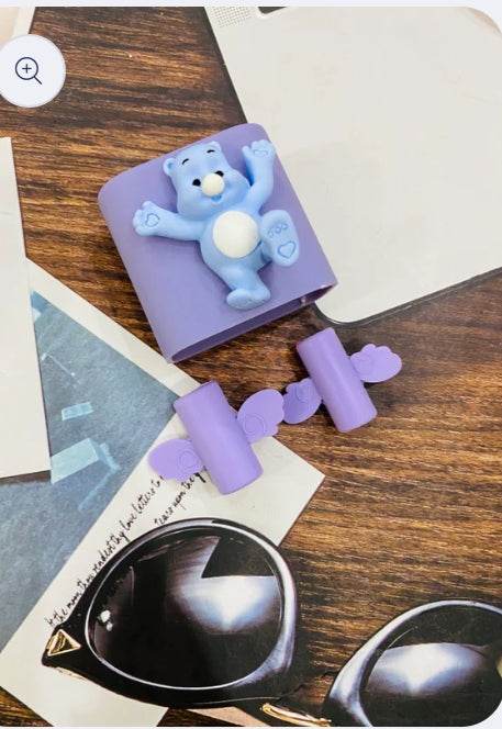 Silicone Cartoon iPhone 3D Teddy Bear Charger Case Cover for 18-20W Chargers - White (with Wire Cover) - Guleel