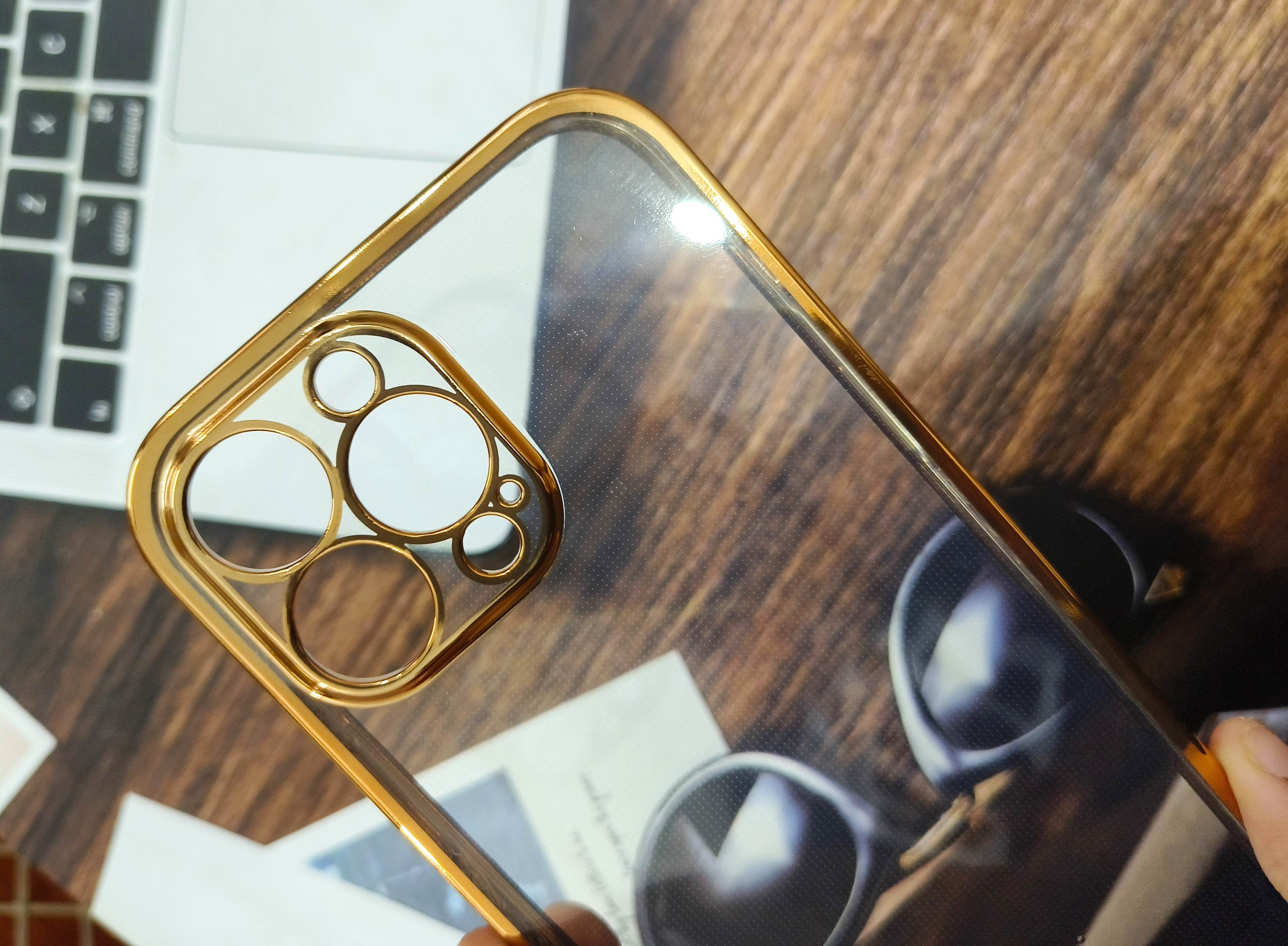 iPhone 13 Pro Max Premium Carving Shock Proof Transparent Case - Gold - Guleel