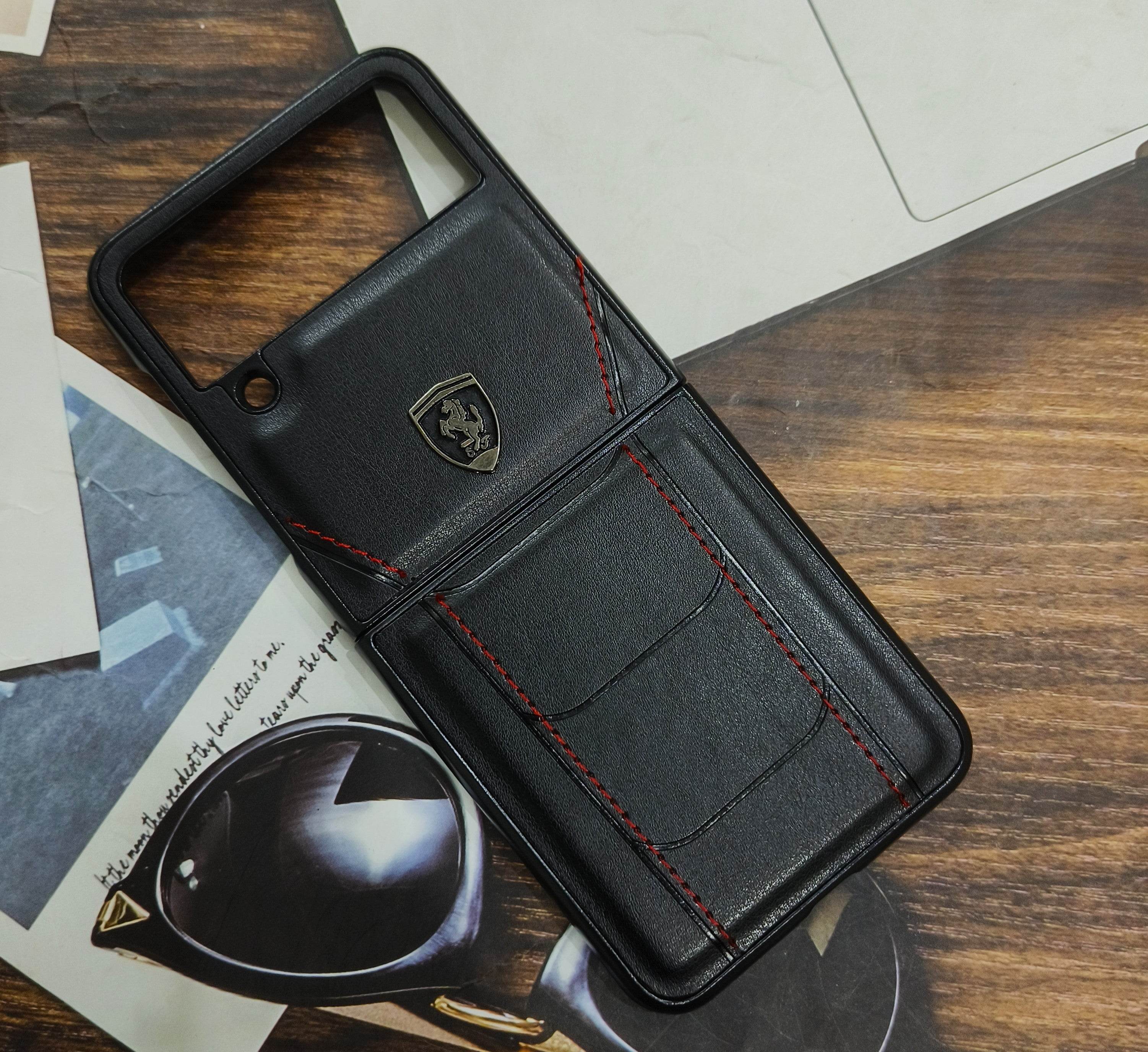 Samsung Z Flip 4 Premium Leather Finish Case Cover - Ferrari - Guleel