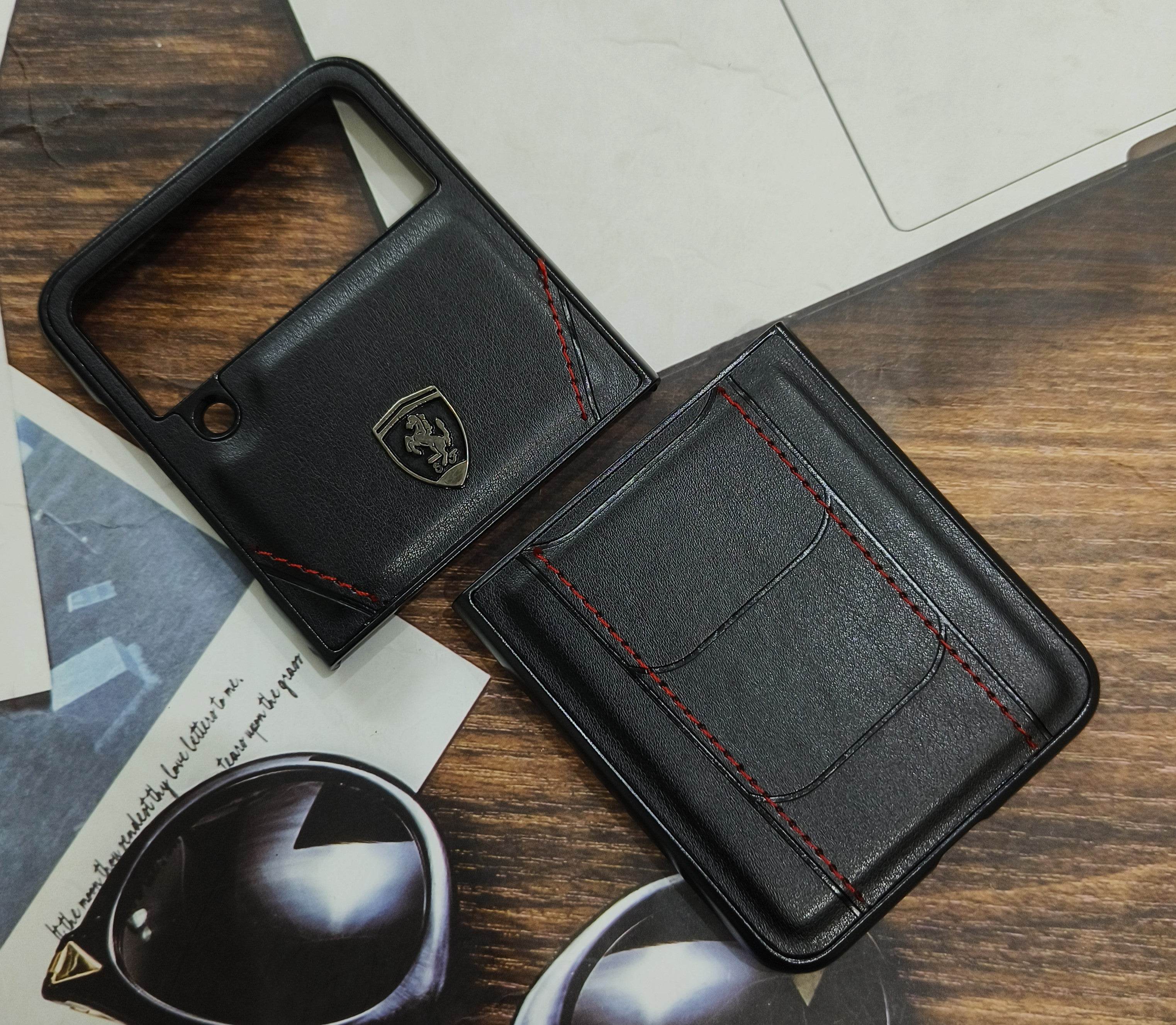 Samsung Z Flip 4 Premium Leather Finish Case Cover - Ferrari - Guleel