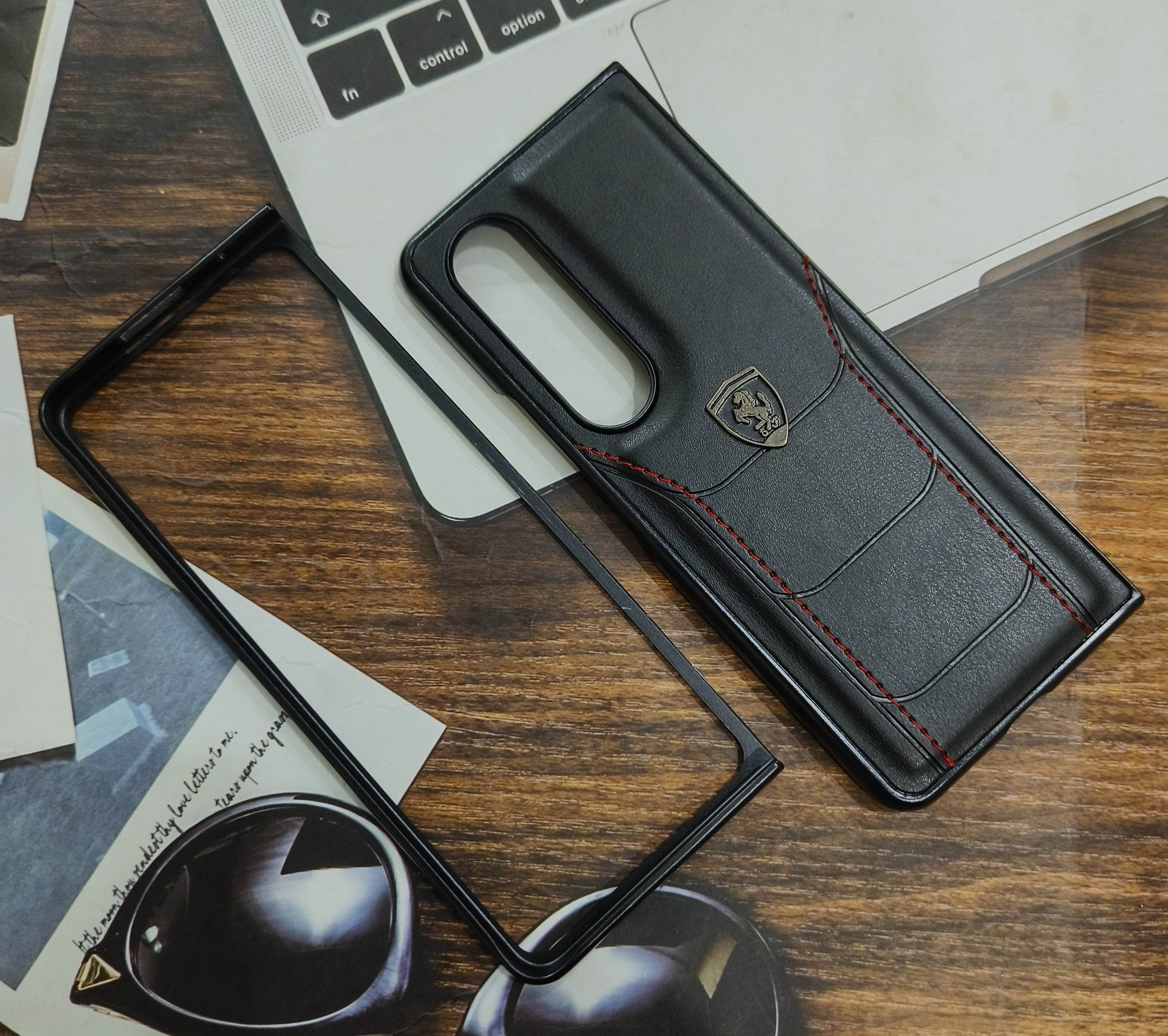 Samsung Z Fold 4 Premium Leather Finish Case Cover - Ferrari - Guleel
