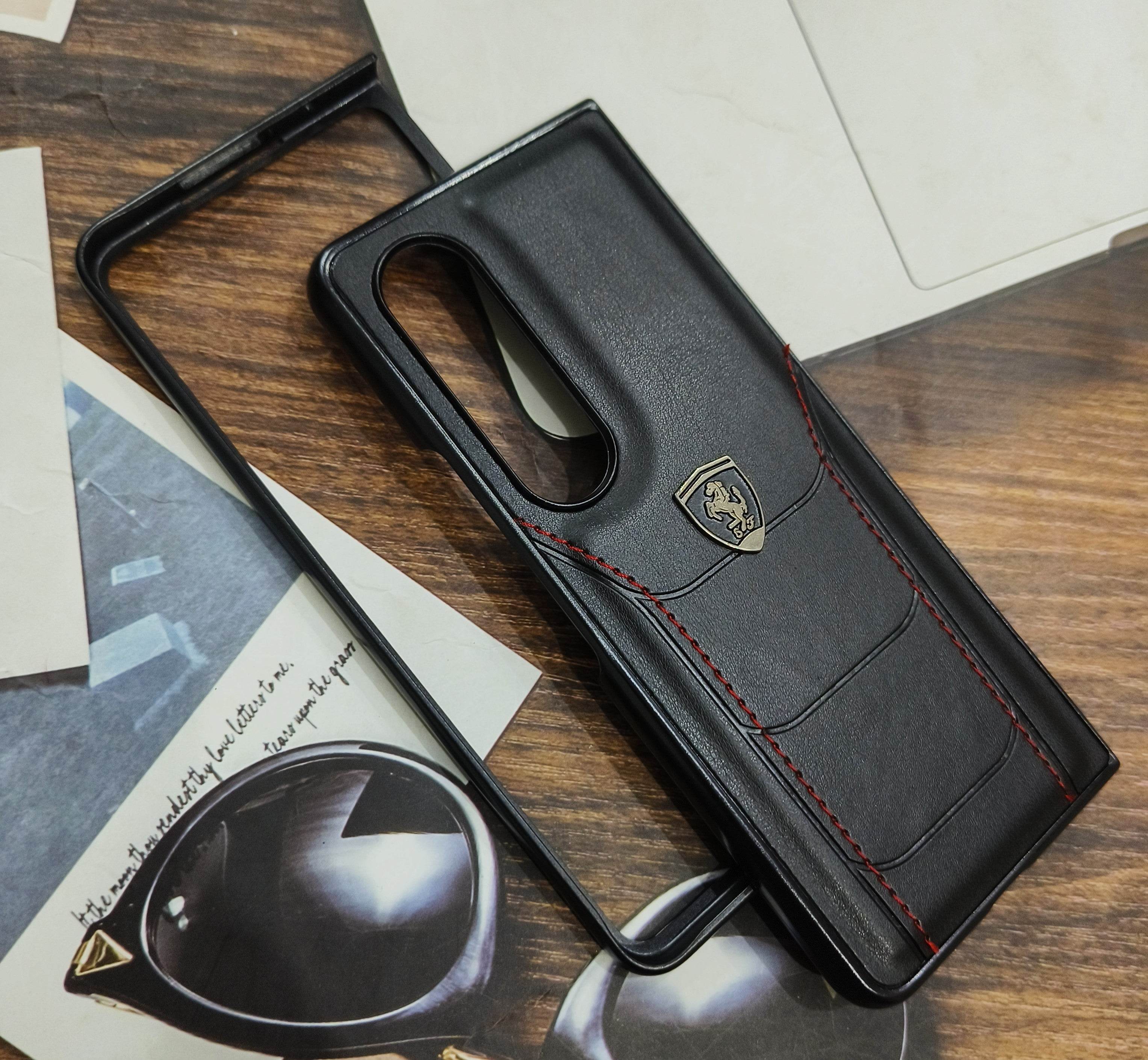 Samsung Z Fold 4 Premium Leather Finish Case Cover - Ferrari - Guleel