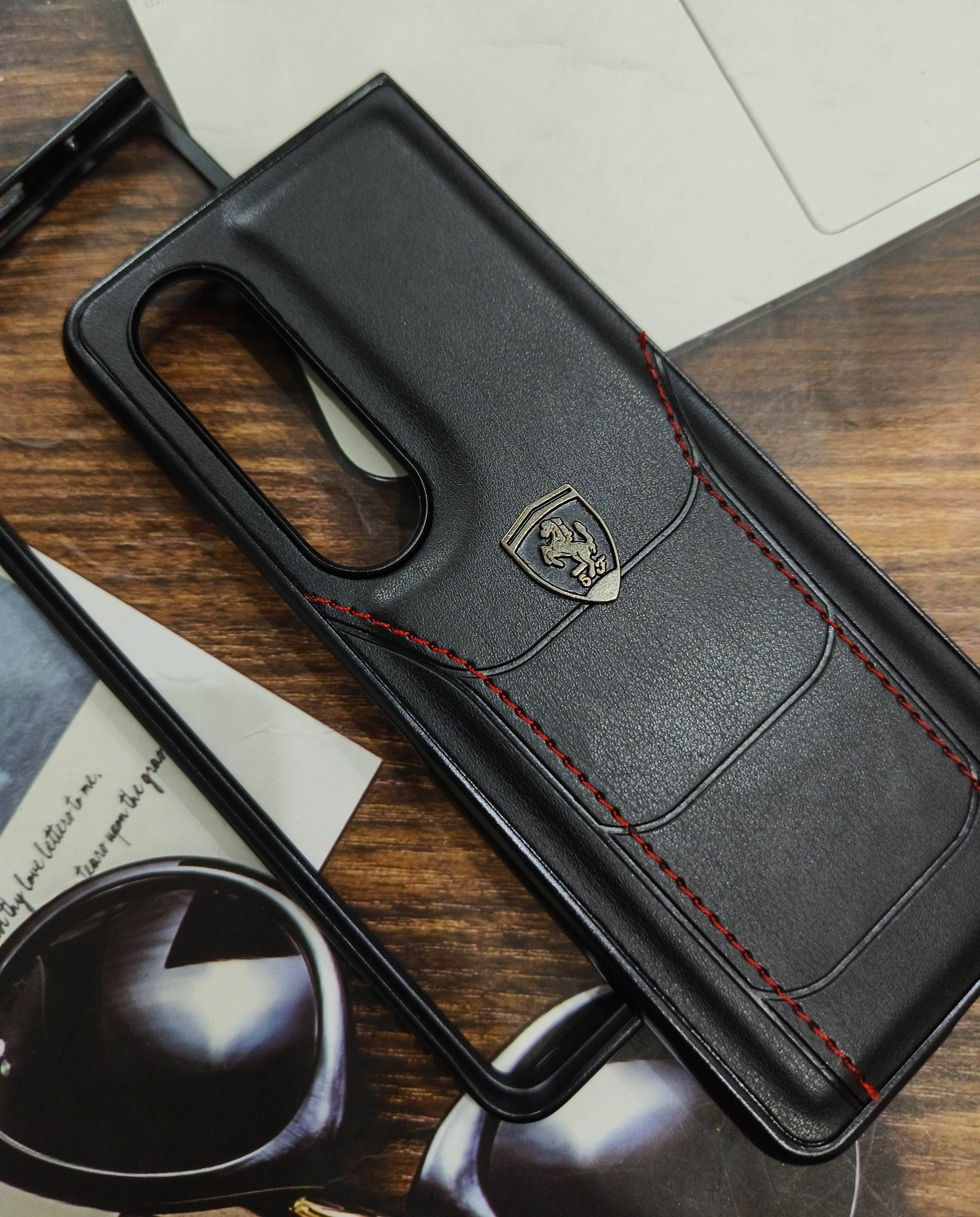 Samsung Z Fold 4 Premium Leather Finish Case Cover - Ferrari - Guleel