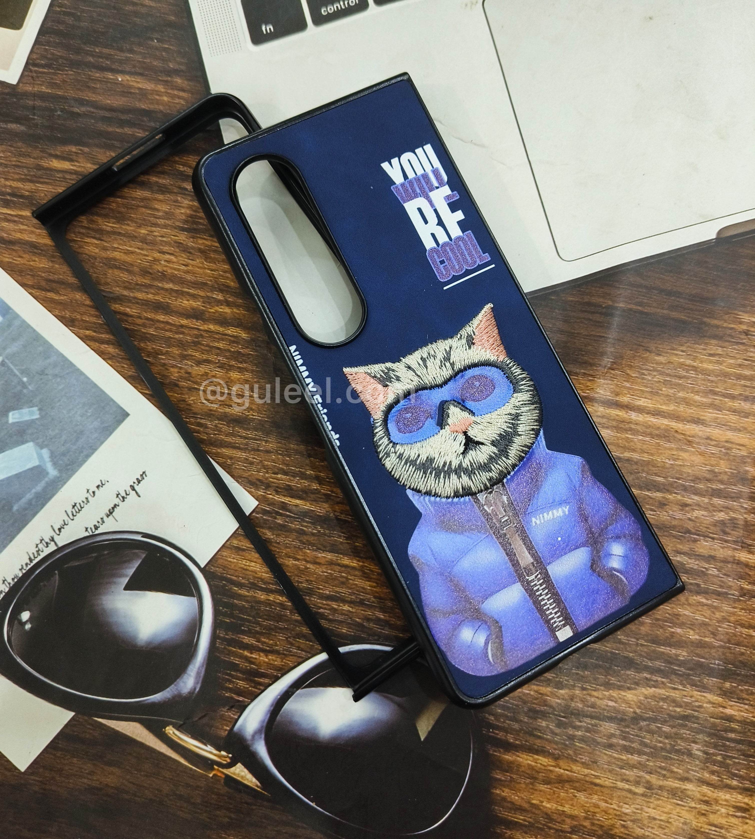 Samsung Galaxy Z Fold 3 Premium Santa Barbara Case Cover - Cool Cat - Guleel