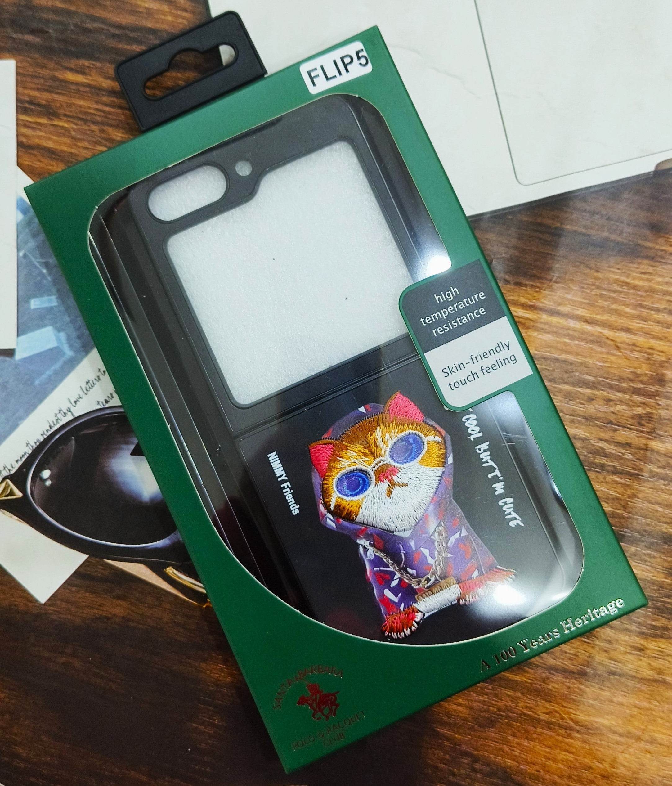 Samsung Galaxy Z Flip 5 Premium Santa Barbara Case Cover - Colorful Cat Black - Guleel