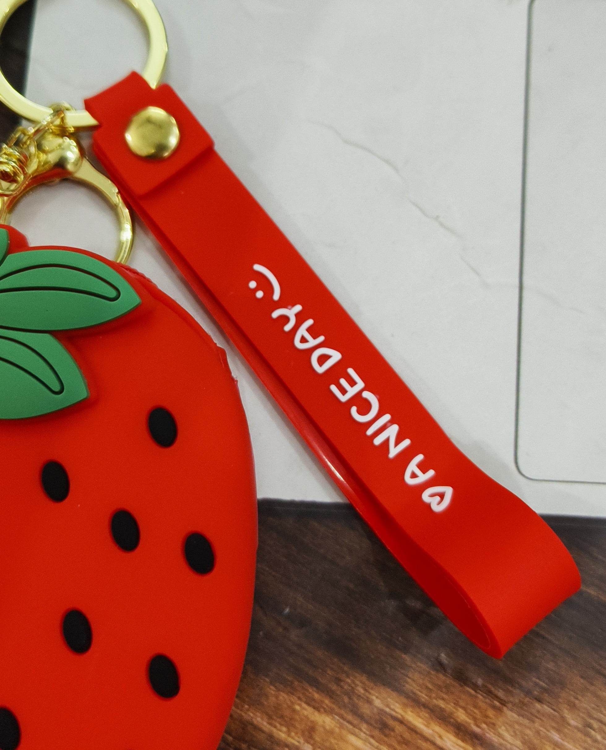 Universal Cartoon Accessories Silicone Organizer Case Cover for Portable Charger, Cables, Earphone, Cord, SD Card -Strawberry Red - Guleel