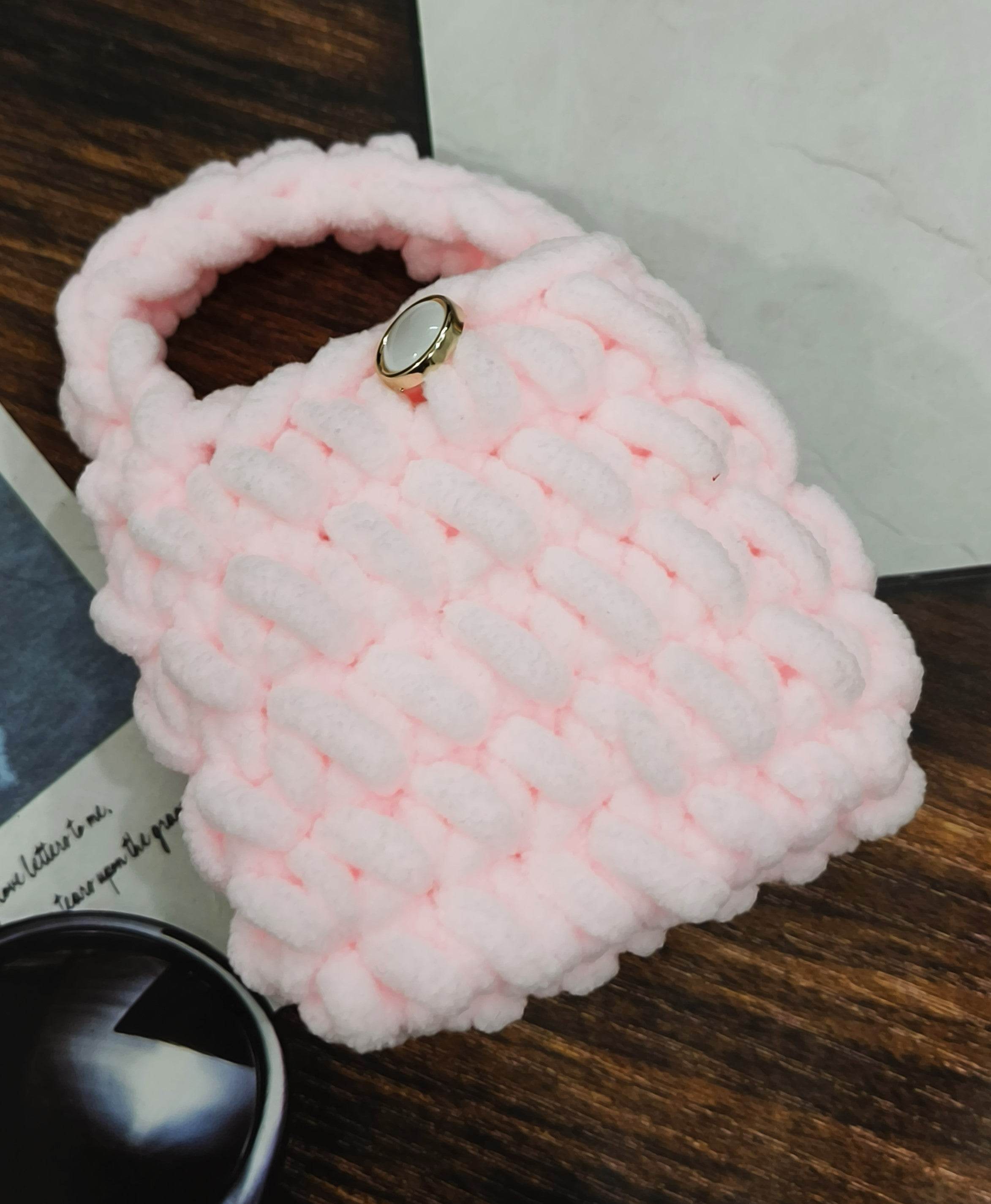 Universal Cartoon Accessories Crochet Bag Organizer Case Cover for Portable Charger, Cables, Earphone, Cord, SD Card -Hello Kitty Rose Gold - Guleel