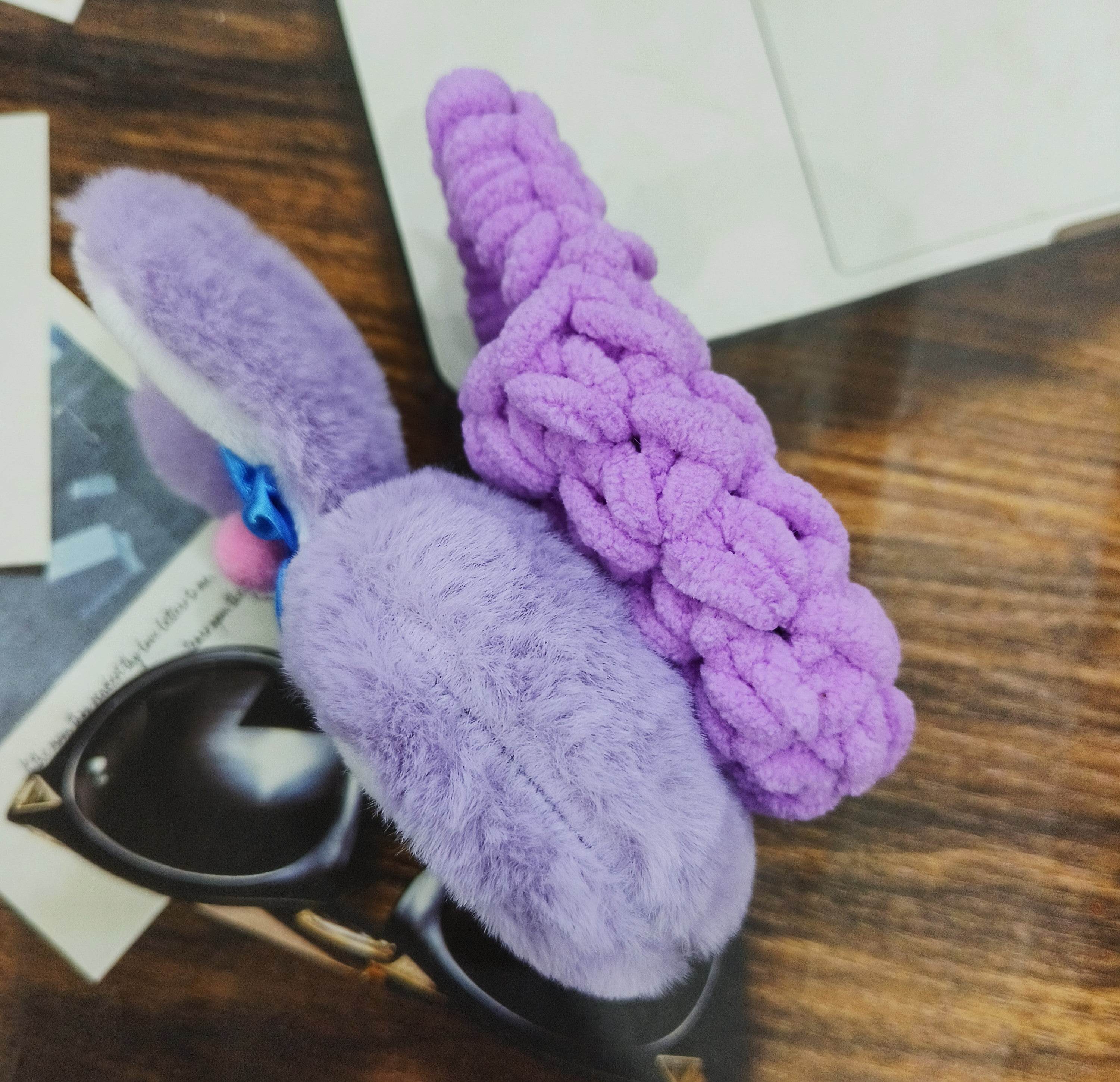Universal Cartoon Accessories Crochet Bag Organizer Case Cover for Portable Charger, Cables, Earphone, Cord, SD Card - Fur Lavender - Guleel