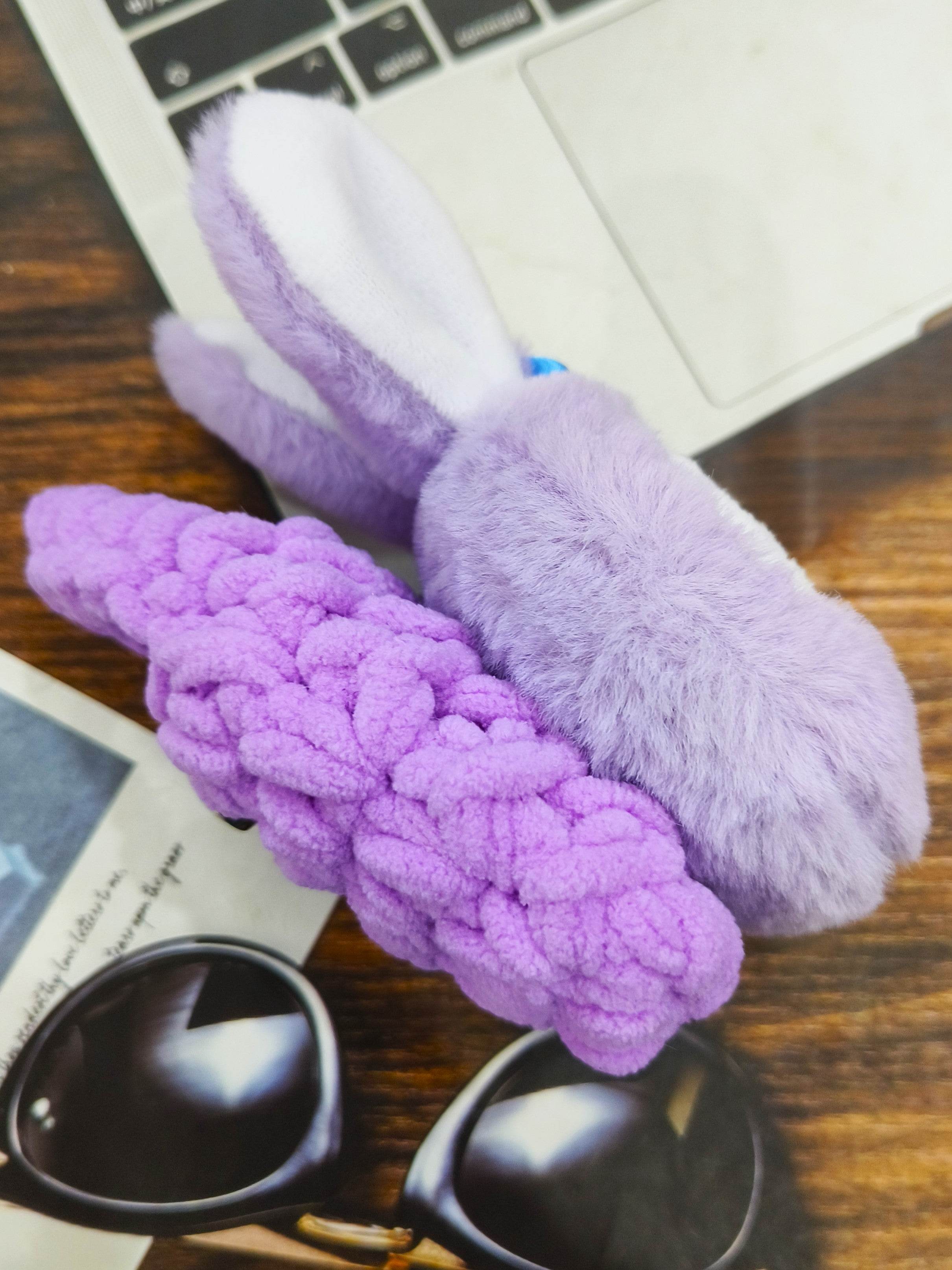 Universal Cartoon Accessories Crochet Bag Organizer Case Cover for Portable Charger, Cables, Earphone, Cord, SD Card - Fur Lavender - Guleel