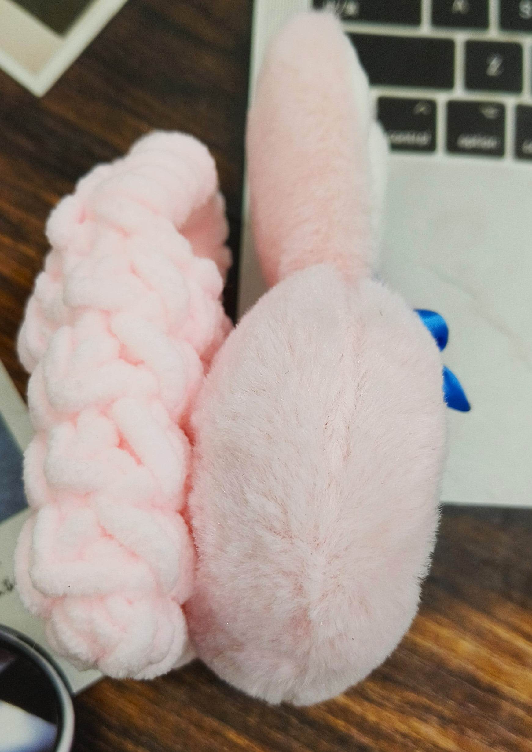 Universal Cartoon Accessories Crochet Bag Organizer Case Cover for Portable Charger, Cables, Earphone, Cord, SD Card -Furry Rose Gold - Guleel