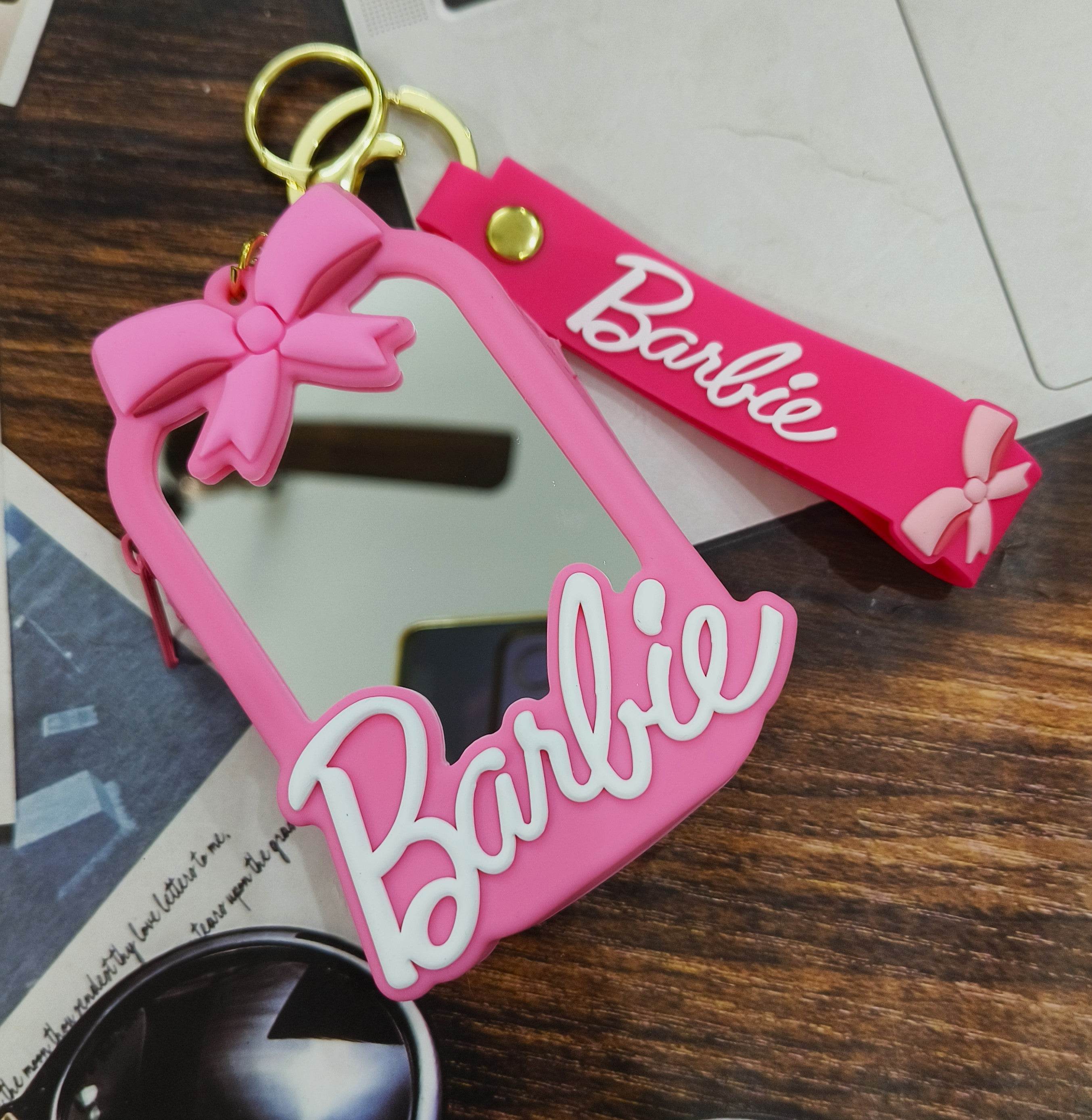 Universal Cartoon Accessories Silicone Reflective Mirror Organizer Case Cover for Portable Charger, Cables, Earphone, Cord, SD Card - Barbie Pink - Guleel