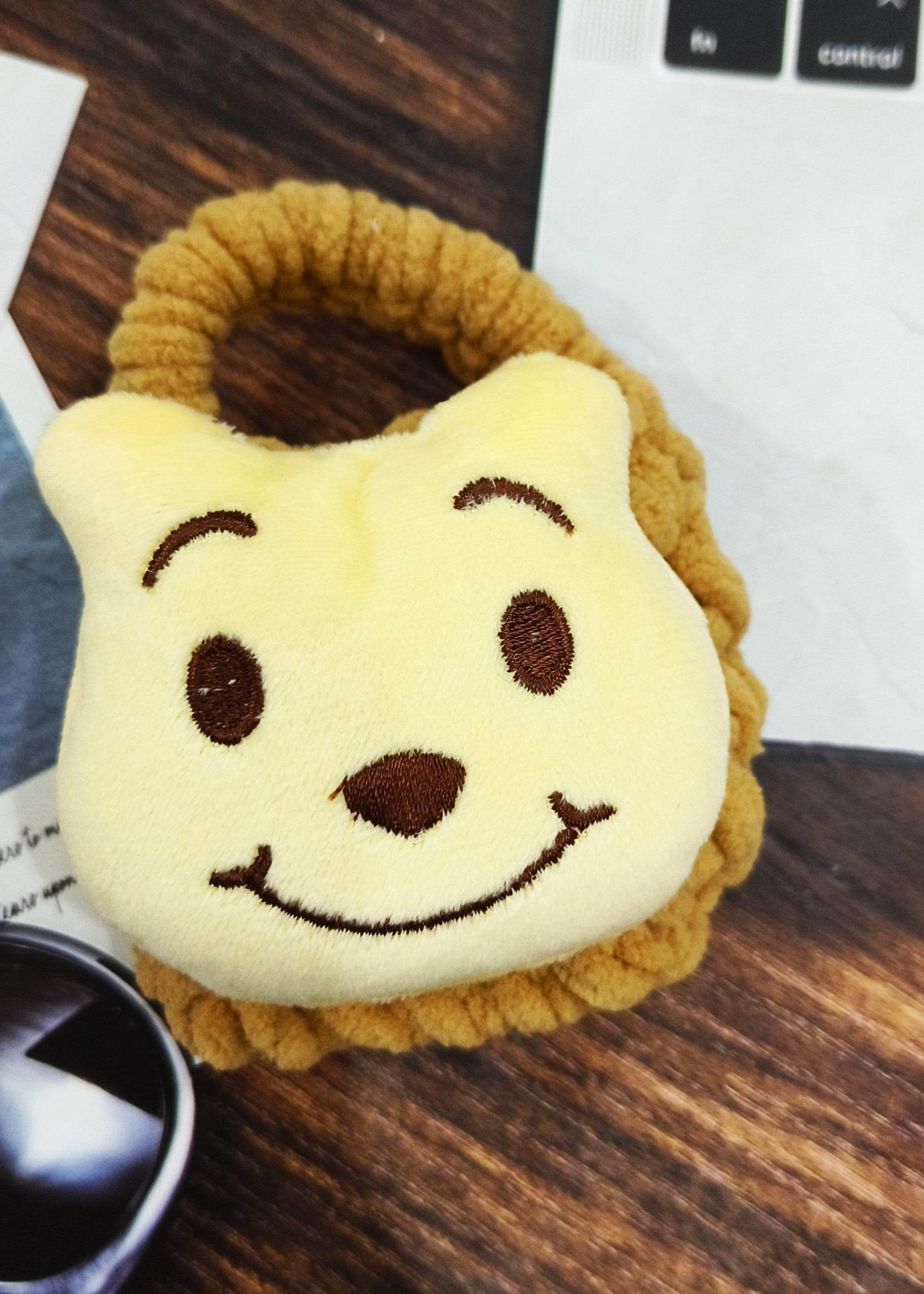 Universal Cartoon Accessories Crochet Bag Organizer Case Cover for Portable Charger, Cables, Earphone, Cord, SD Card - Bear Brown - Guleel