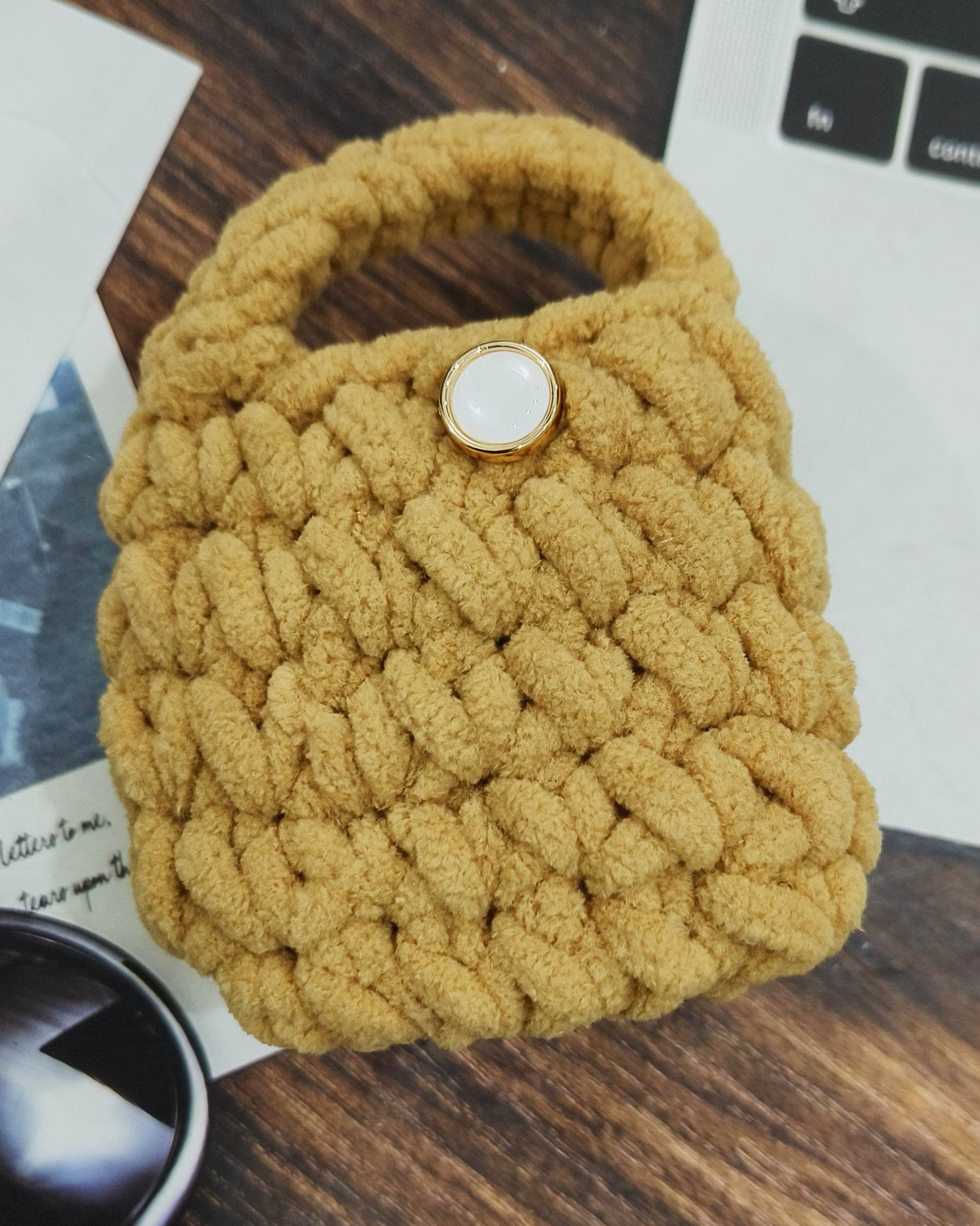 Universal Cartoon Accessories Crochet Bag Organizer Case Cover for Portable Charger, Cables, Earphone, Cord, SD Card - Bear Brown - Guleel