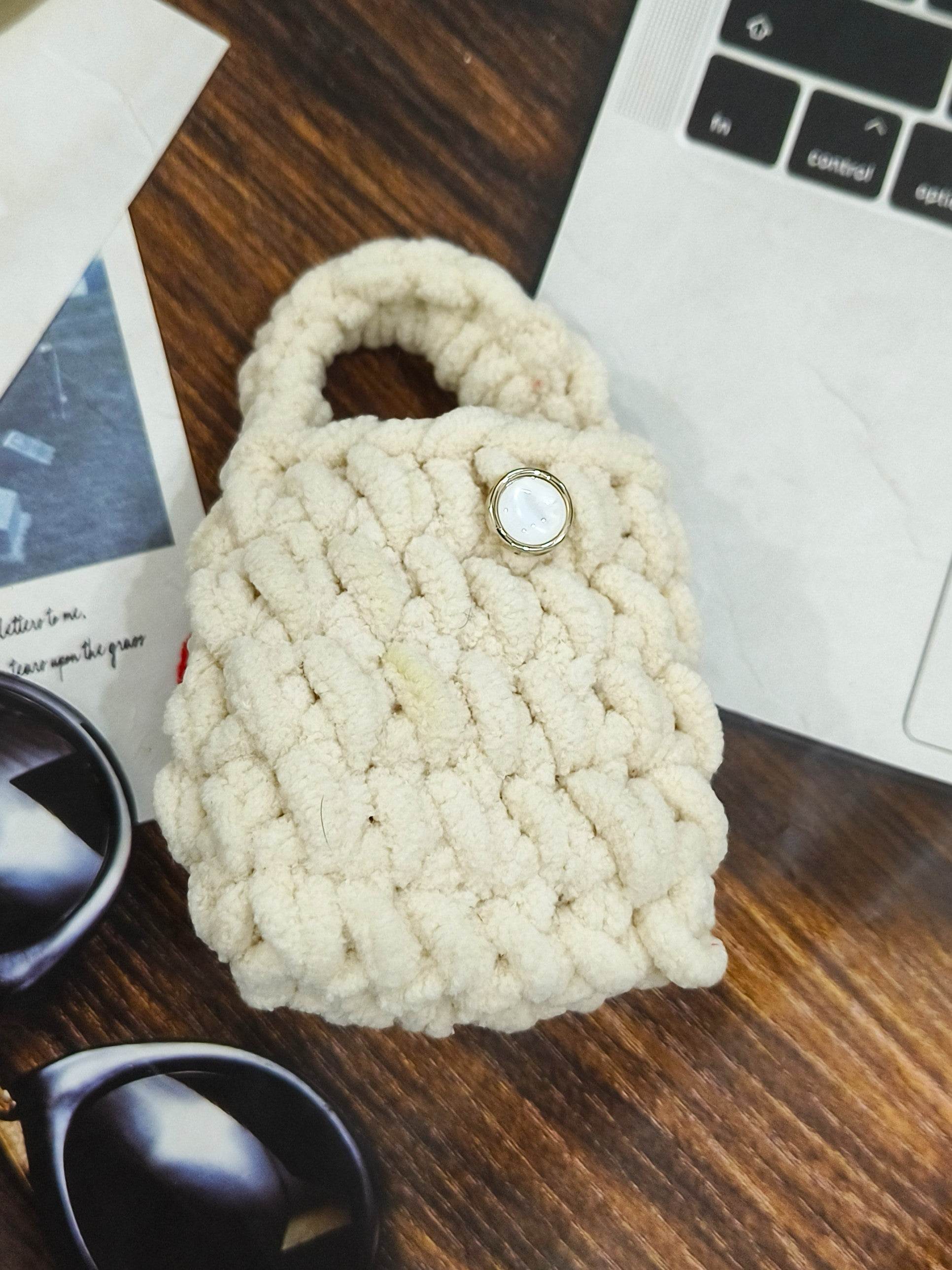 Universal Cartoon Accessories Crochet Bag Organizer Case Cover for Portable Charger, Cables, Earphone, Cord, SD Card - Hello Kitty Crochet - Guleel