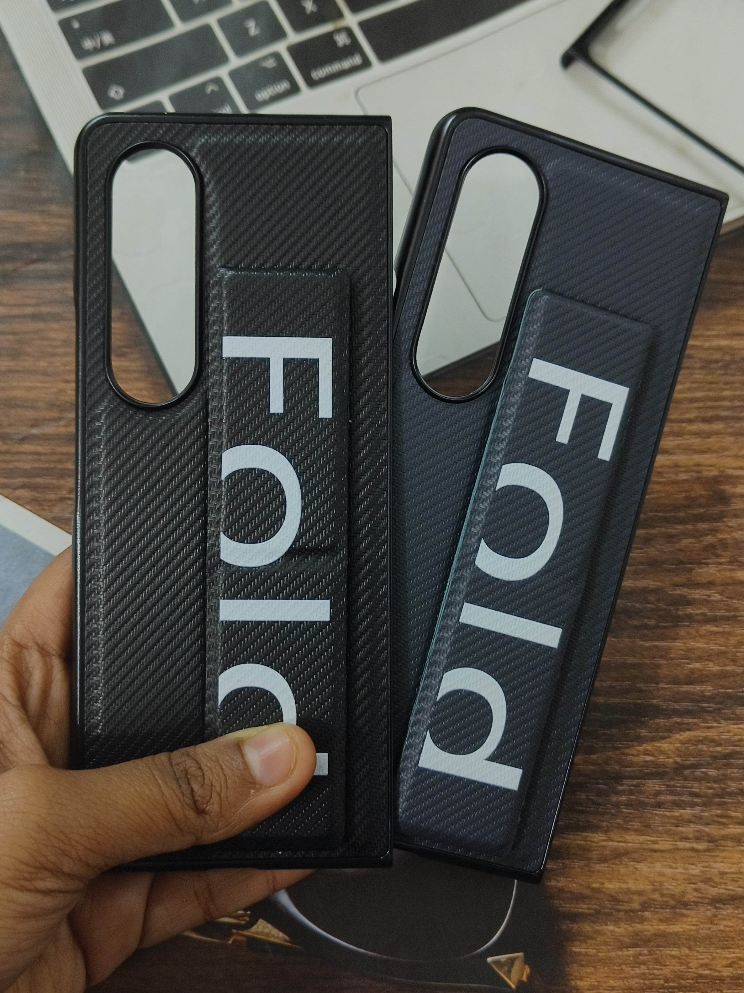 Samsung Galaxy Z Fold 5 Premium Leather Finish Shockproof Strap Case - Black - Guleel