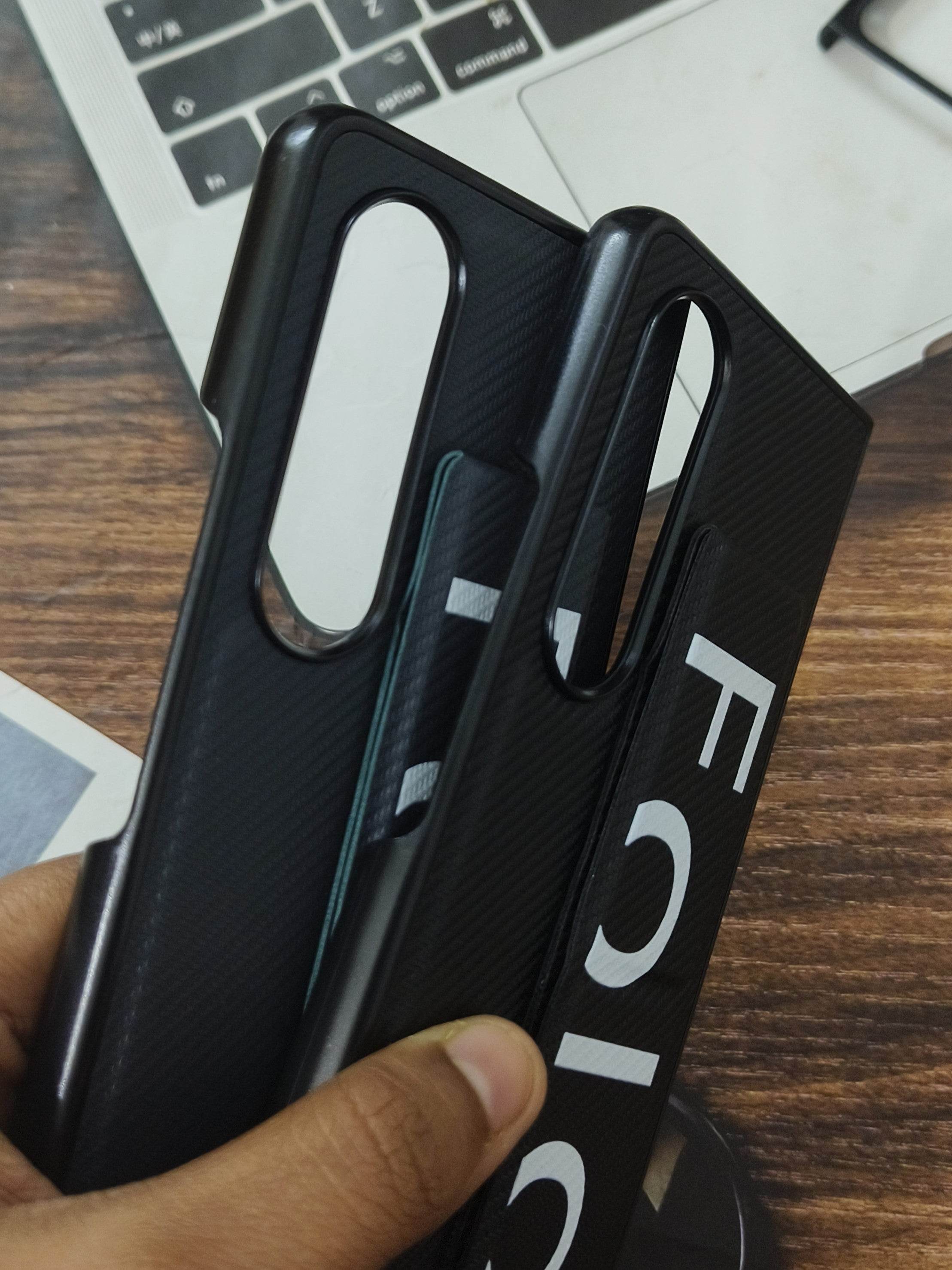 Samsung Galaxy Z Fold 3 Premium Leather Finish Shockproof Strap Case - Black - Guleel