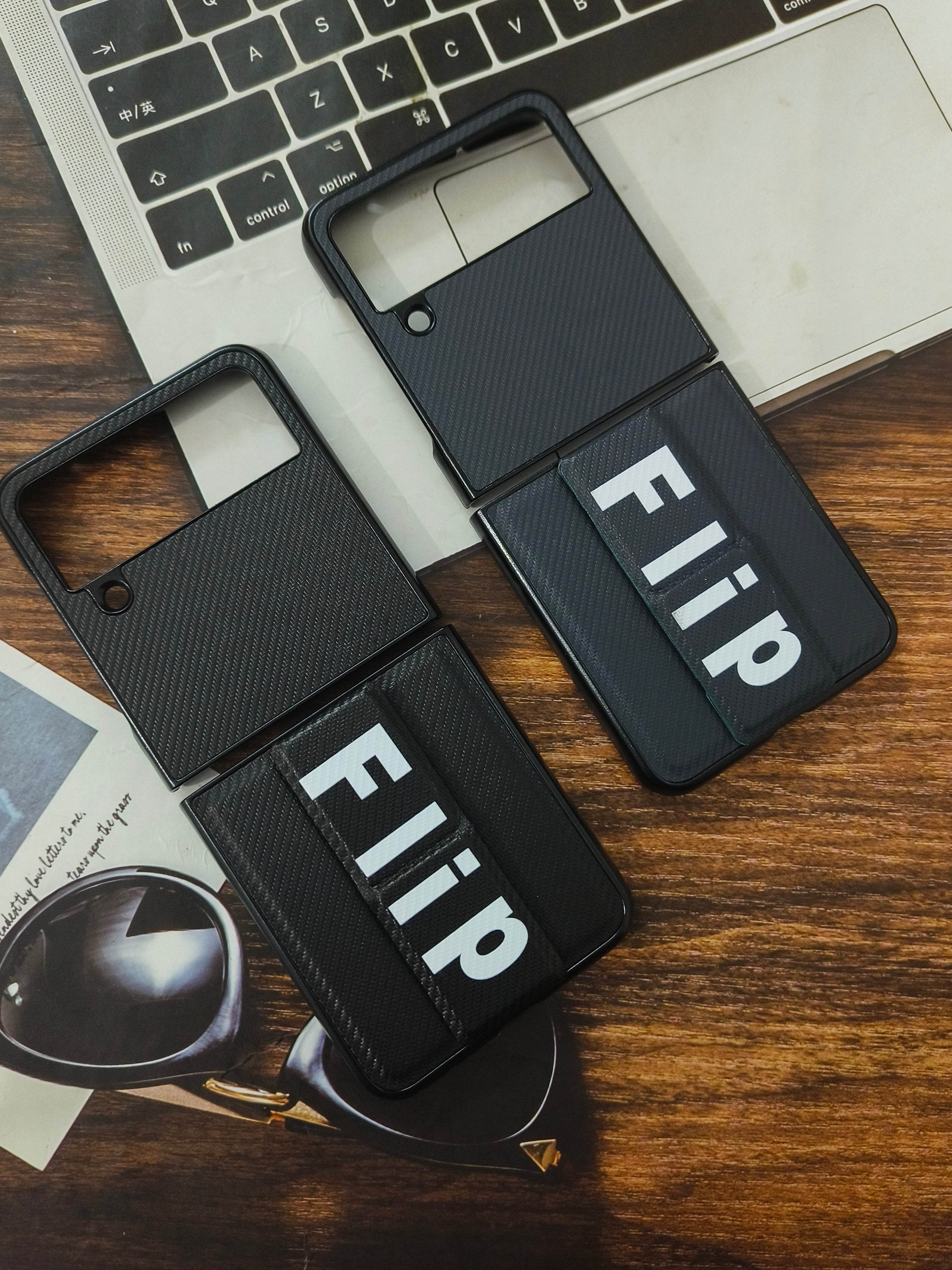 Samsung Galaxy Z Flip 3 Premium Leather Finish Shockproof Strap Case - Black - Guleel