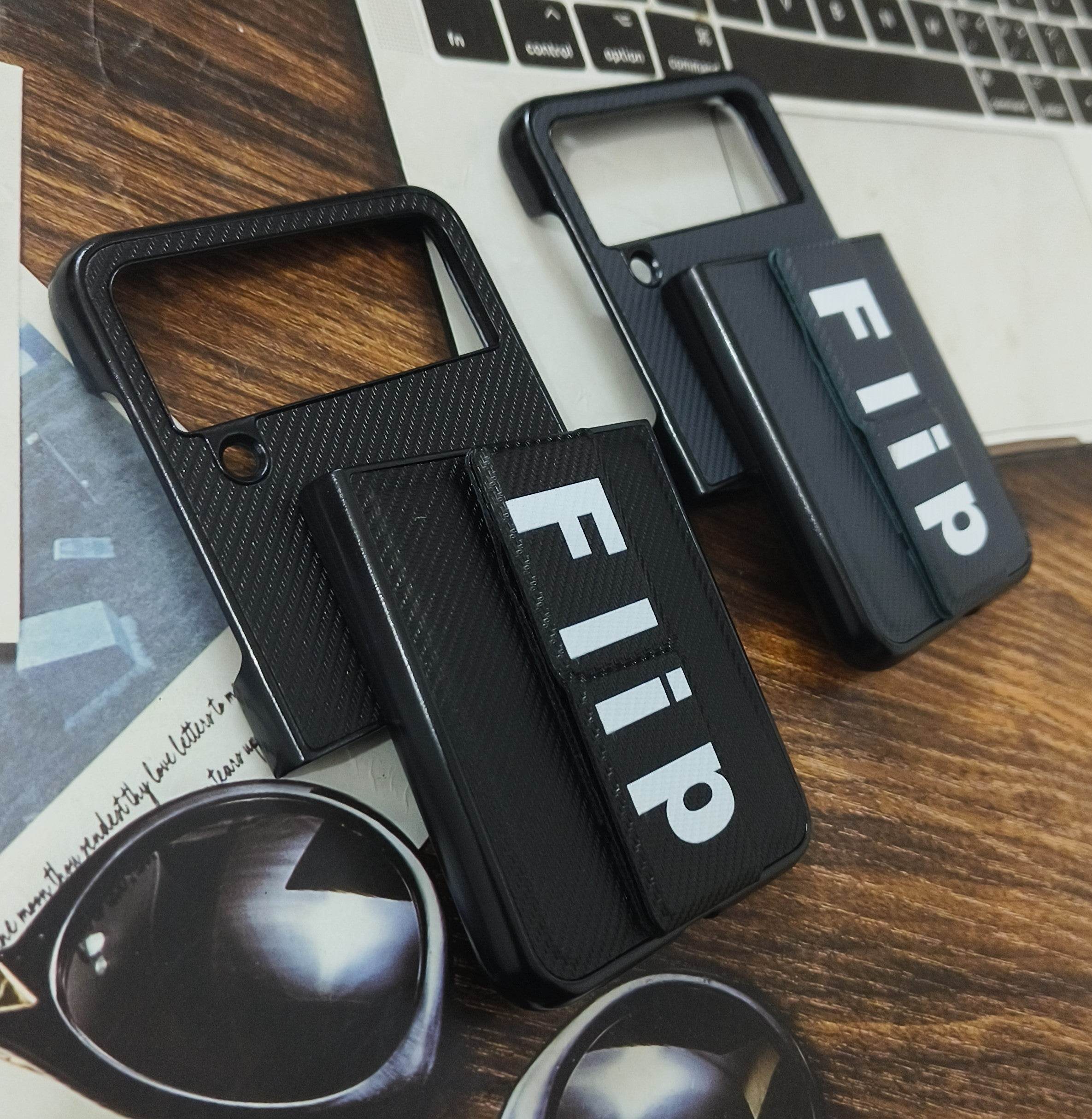 Samsung Galaxy Z Flip 3 Premium Leather Finish Shockproof Strap Case - Black - Guleel