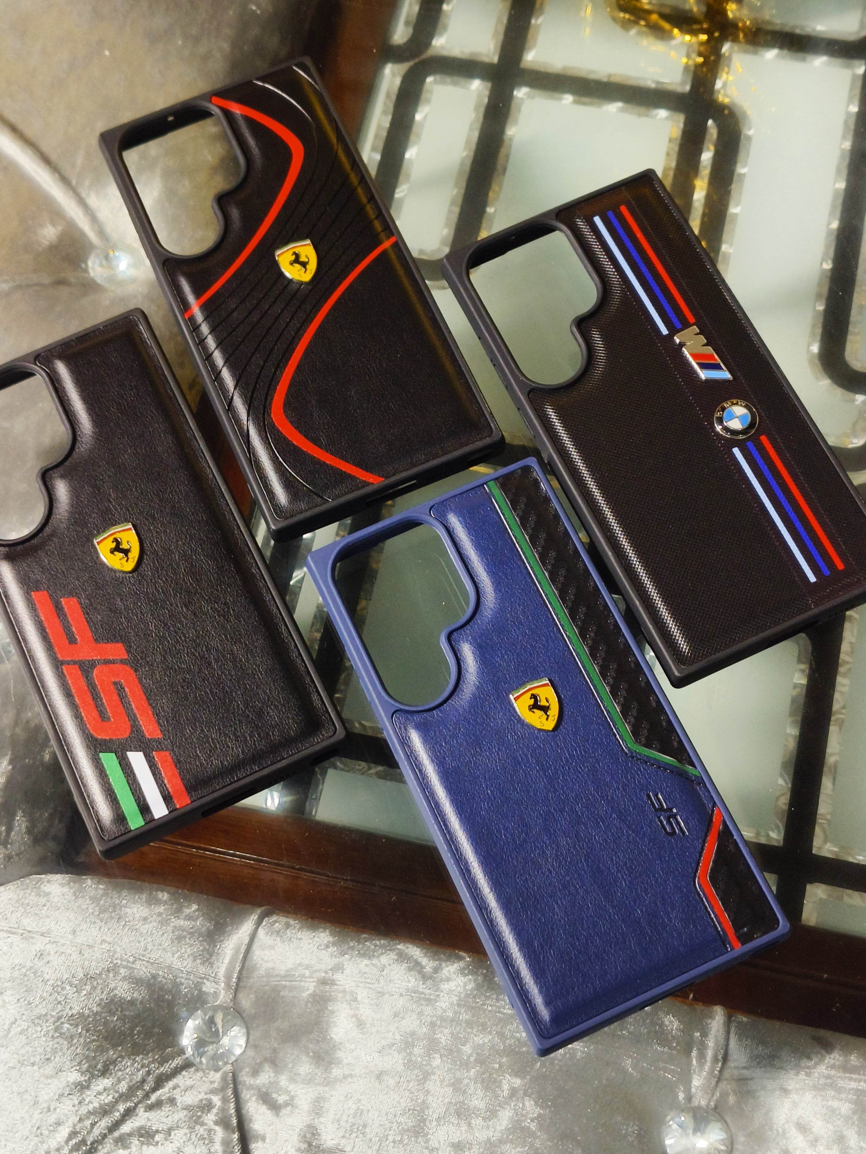 Samsung Galaxy S23 Ultra Premium Leather Finish Case - Ferrari Red Stripes - Guleel