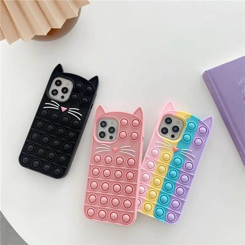 iPhone 12 Pro Max Cute Cat Push Pop Fidget Silicone Case - Pink - Guleel