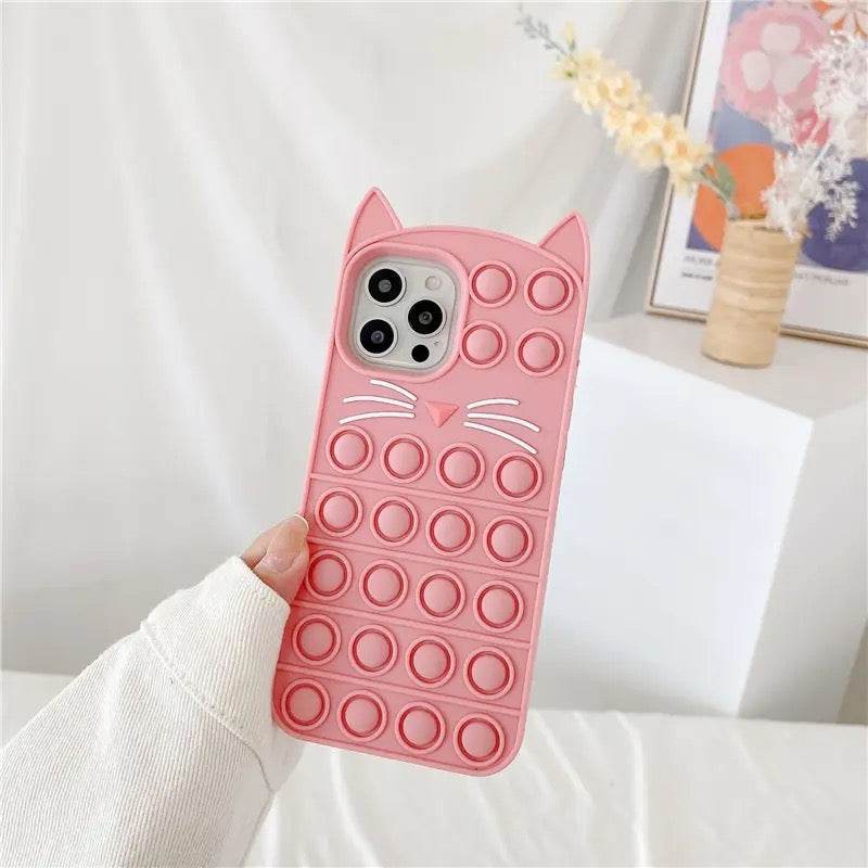 iPhone 12 Pro Max Cute Cat Push Pop Fidget Silicone Case - Pink - Guleel