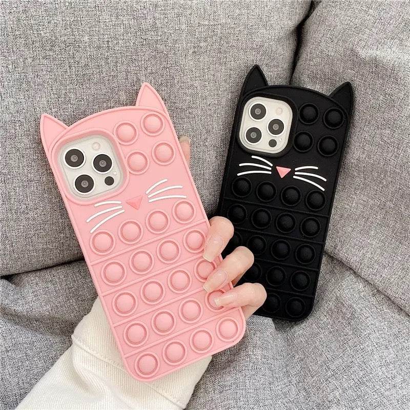 iPhone 12 Pro Max Cute Cat Push Pop Fidget Silicone Case - Pink - Guleel