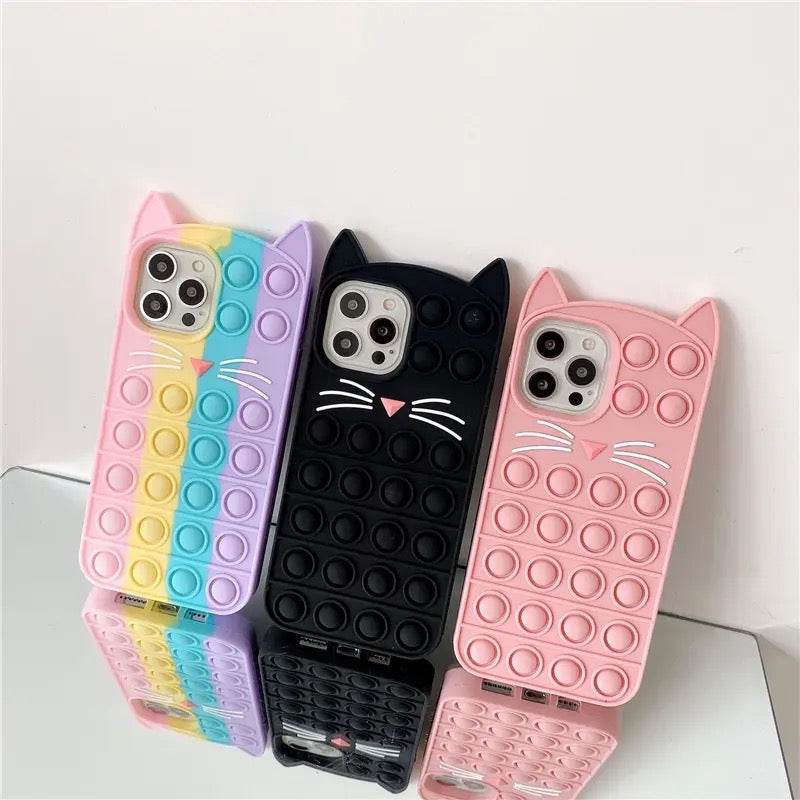 iPhone 12 Pro Max Cute Cat Push Pop Fidget Silicone Case - Pink - Guleel