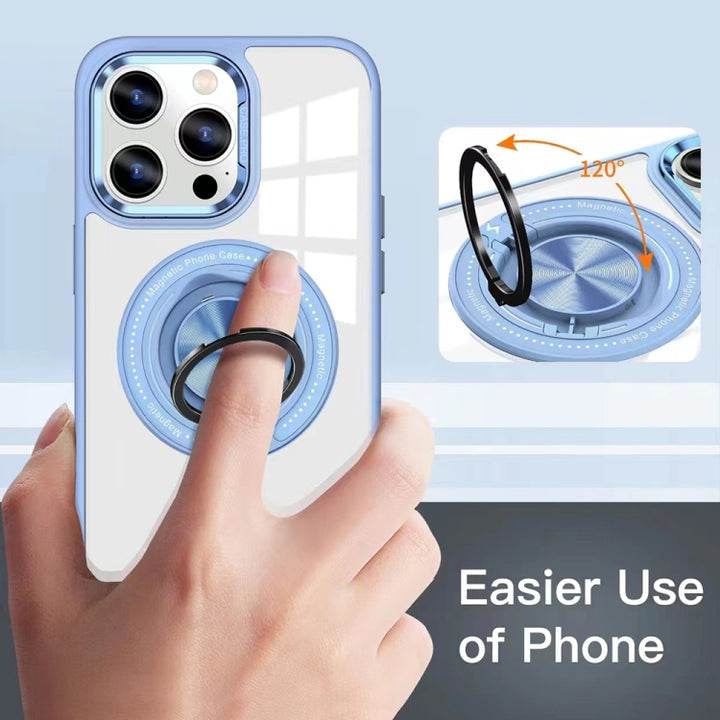iPhone 14 Magnetic Rotating Ring Holder Transparent Case - Blue - Guleel