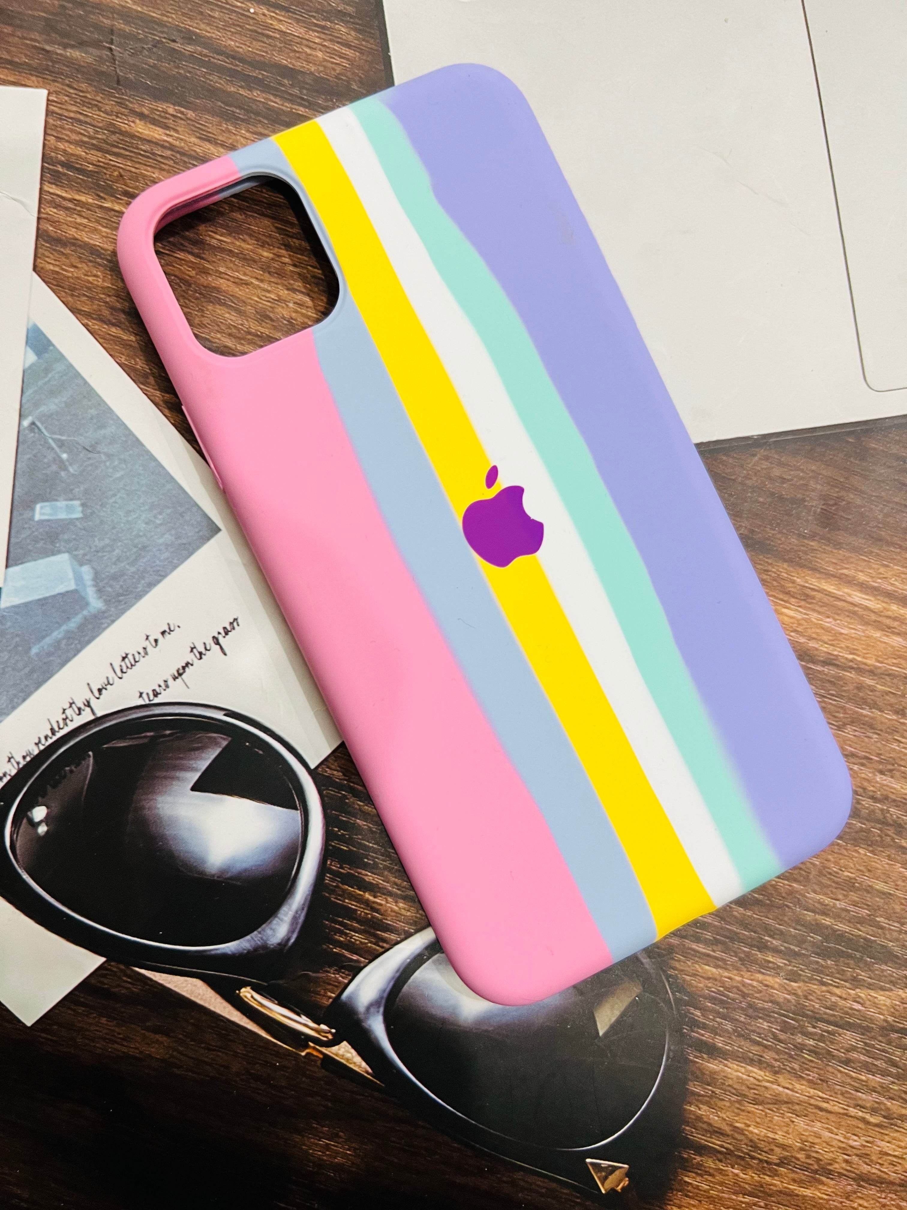 iPhone 12 Pro Max Premium Rainbow Colored Silicone Cover - Pink - Guleel