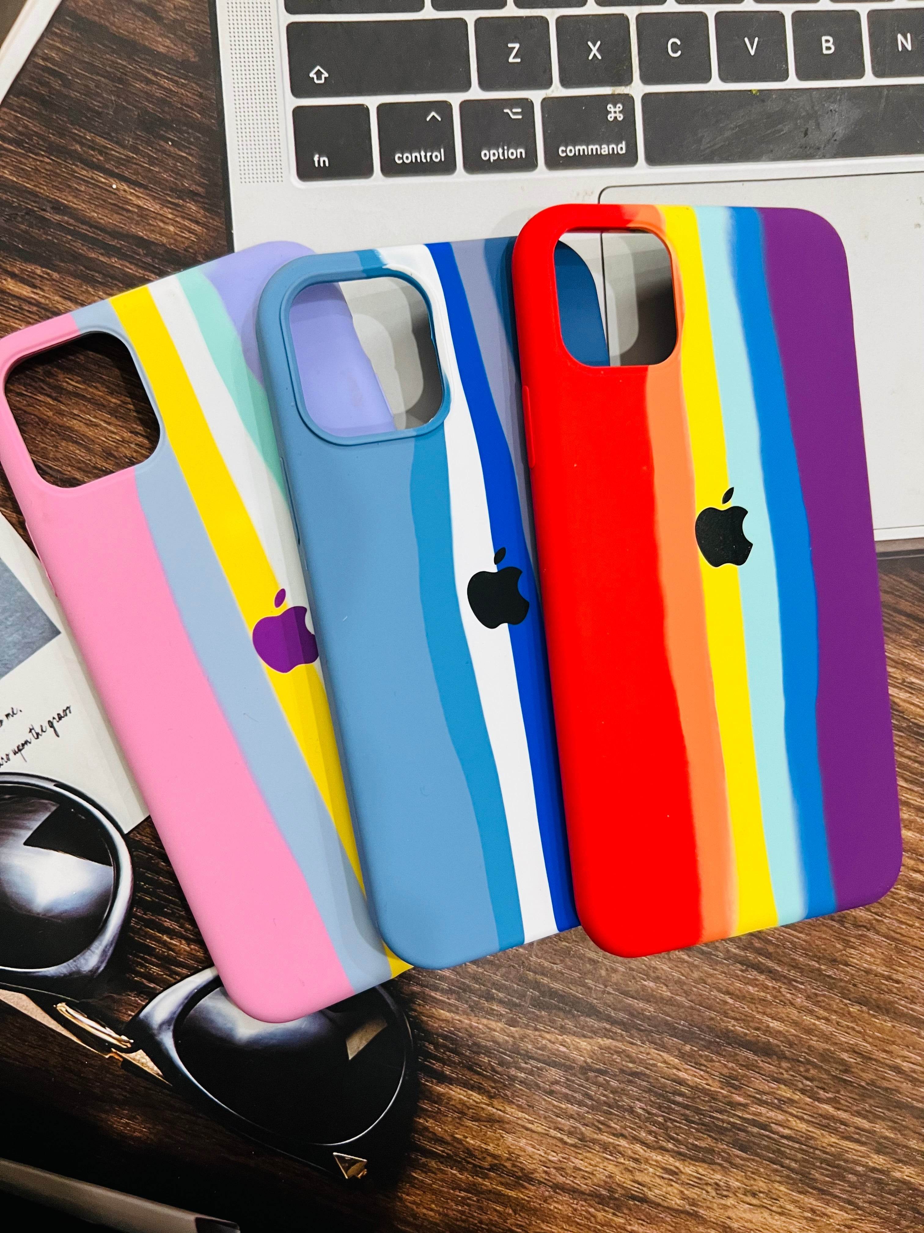 iPhone 12 Pro Max Premium Rainbow Colored Silicone Cover - Pink - Guleel