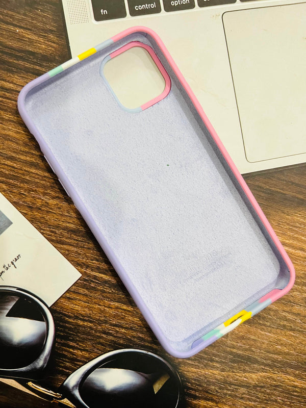 iPhone 11 Pro Max Premium Rainbow Colored Silicone Cover - Pink - Guleel
