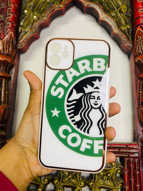 iPhone 12 Premium Half Starbucks Glass Case - White - Guleel