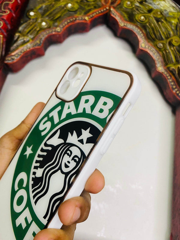 iPhone 12 Premium Half Starbucks Glass Case - White - Guleel