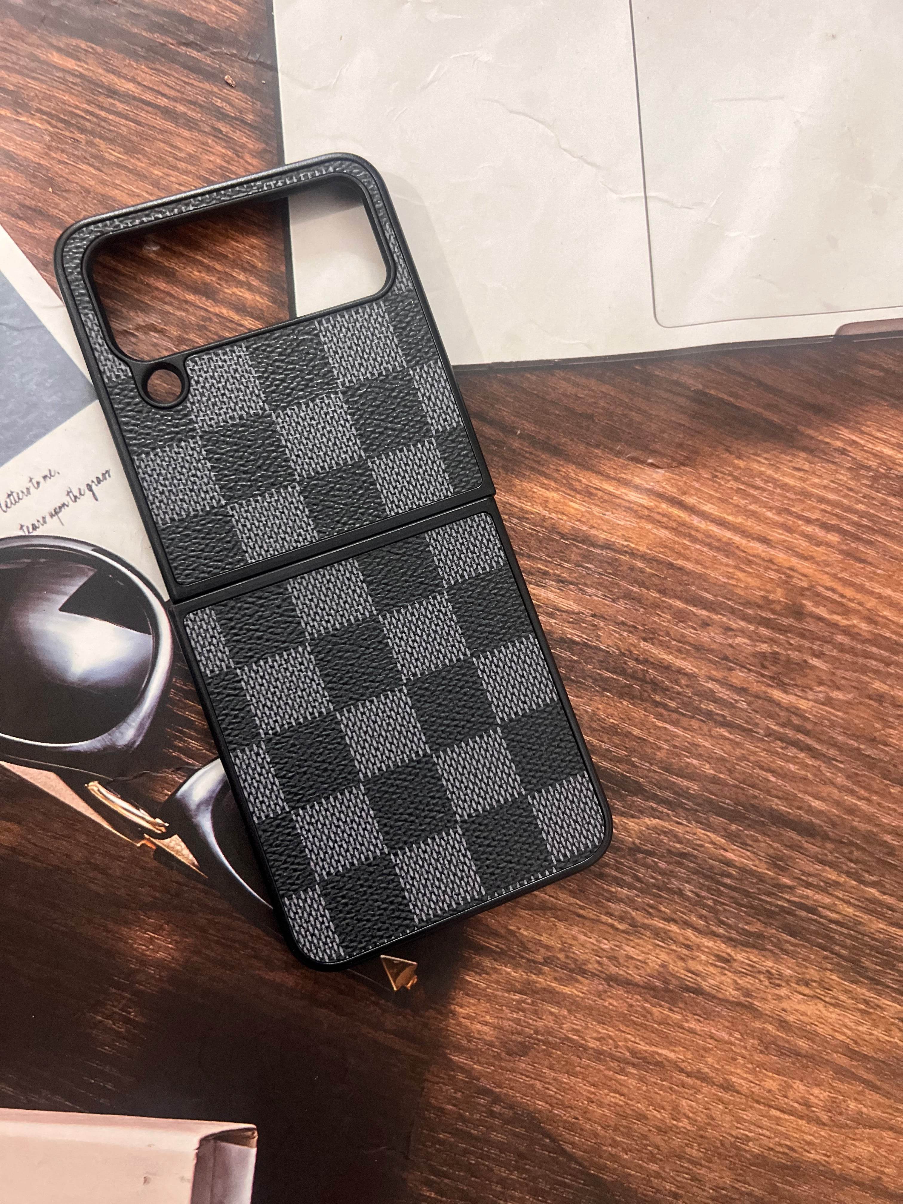 Samsung Z Flip 4 Premium Leather Finish Case Cover - LV Black - Guleel