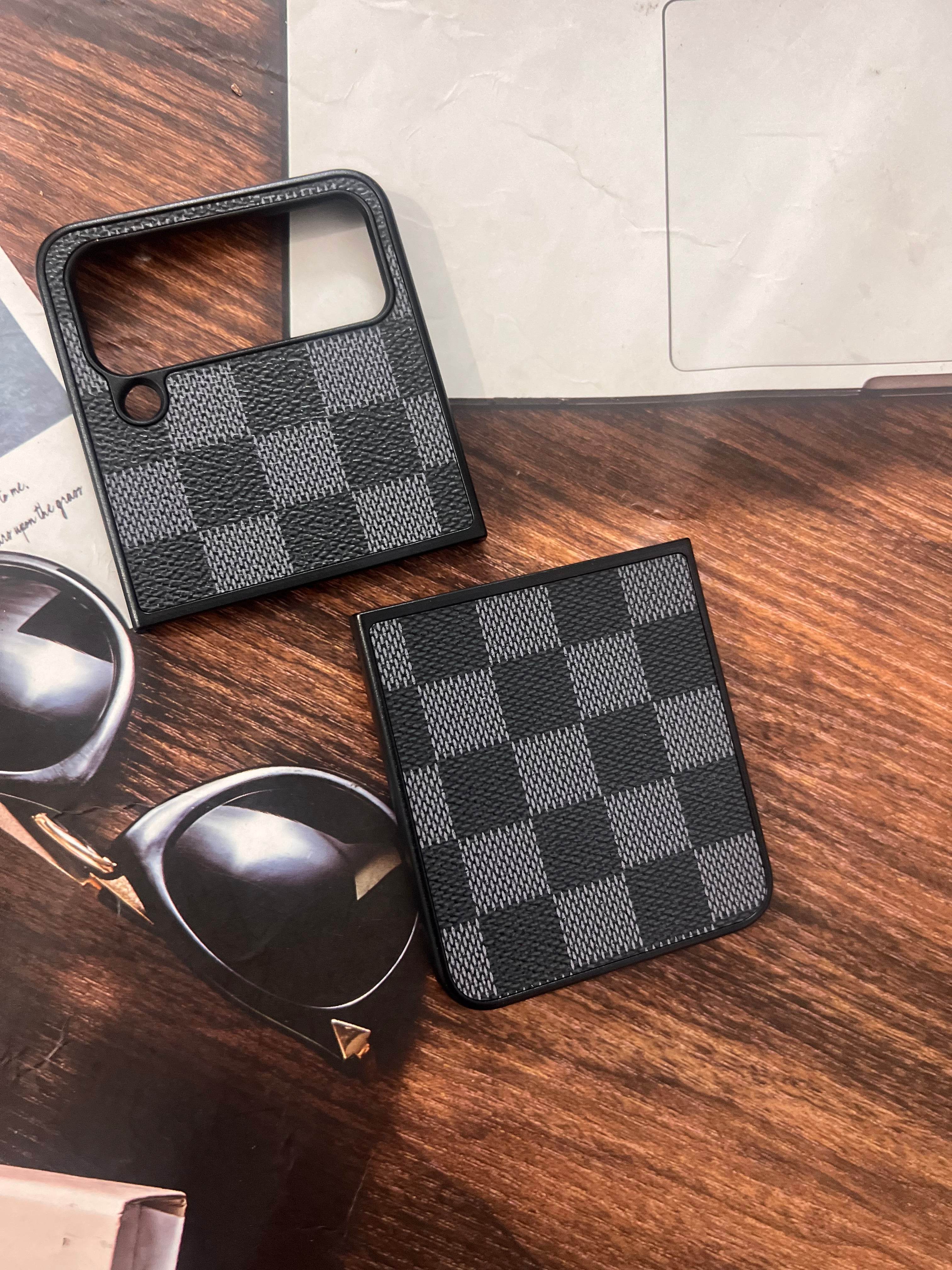 Samsung Z Flip 4 Premium Leather Finish Case Cover - LV Black - Guleel