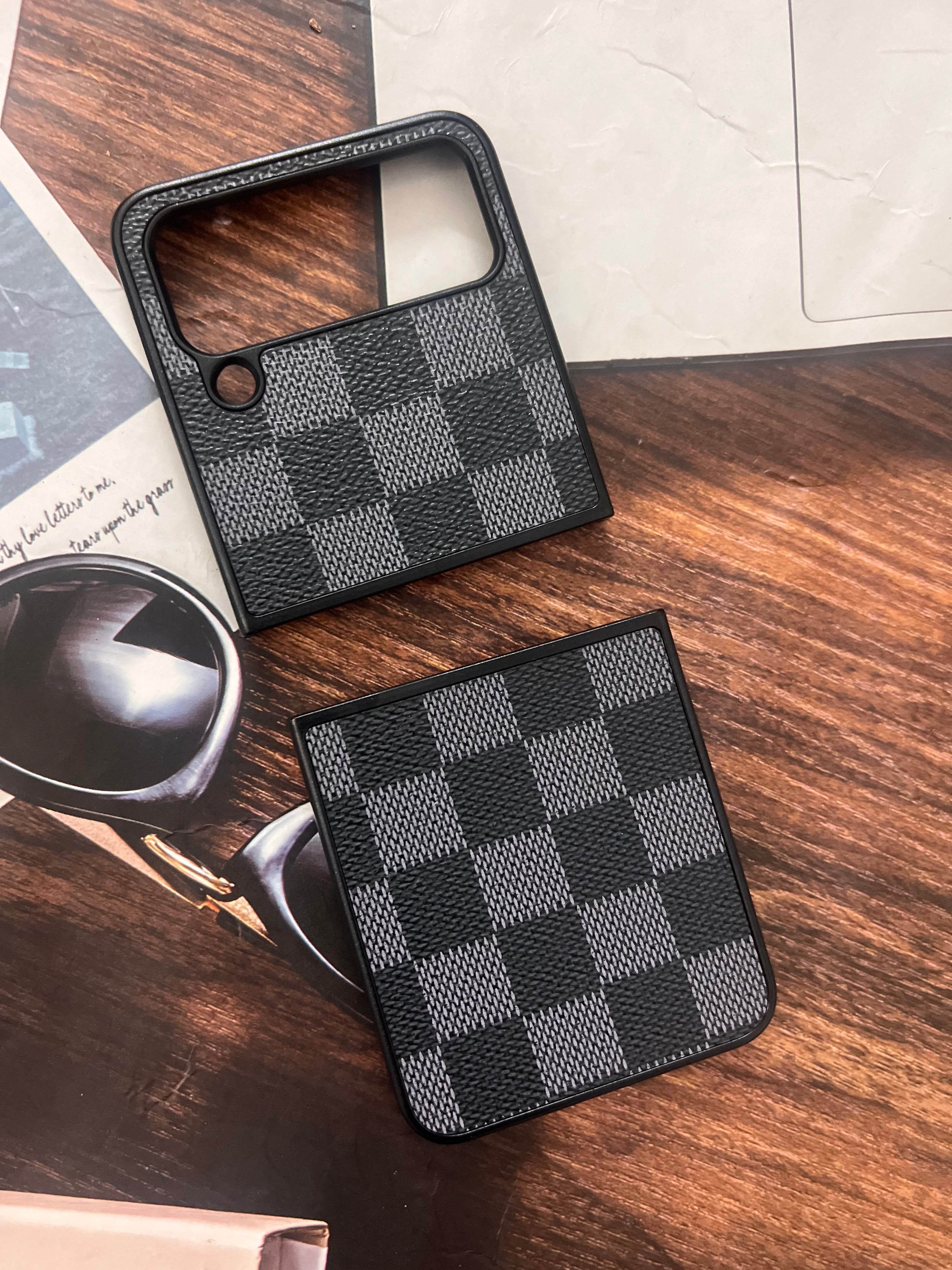 Samsung Z Flip 4 Premium Leather Finish Case Cover - LV Black - Guleel