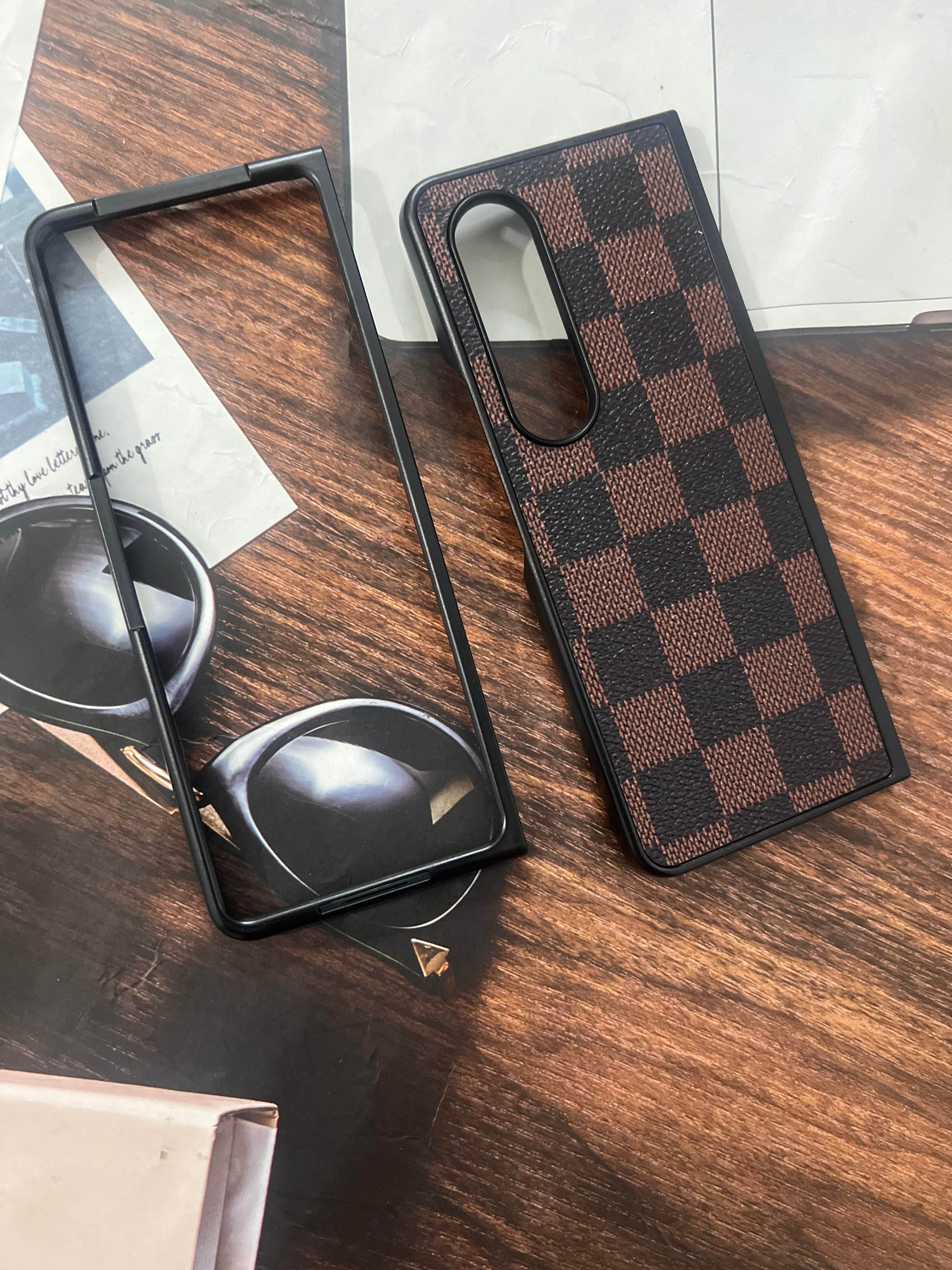 Samsung Z Fold 4 Premium Leather Finish Case Cover - LV Brown - Guleel