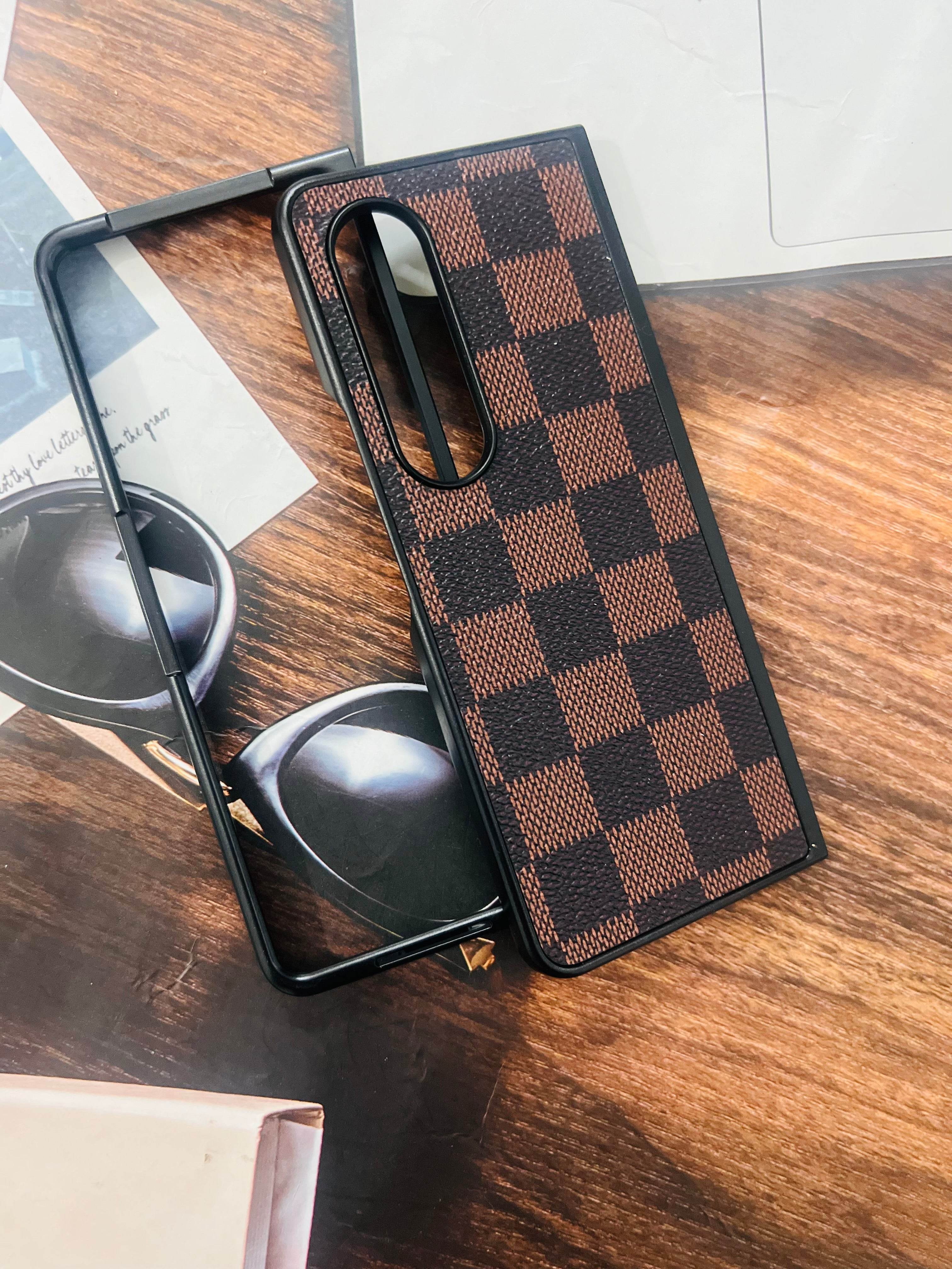 Samsung Z Fold 4 Premium Leather Finish Case Cover - LV Brown - Guleel