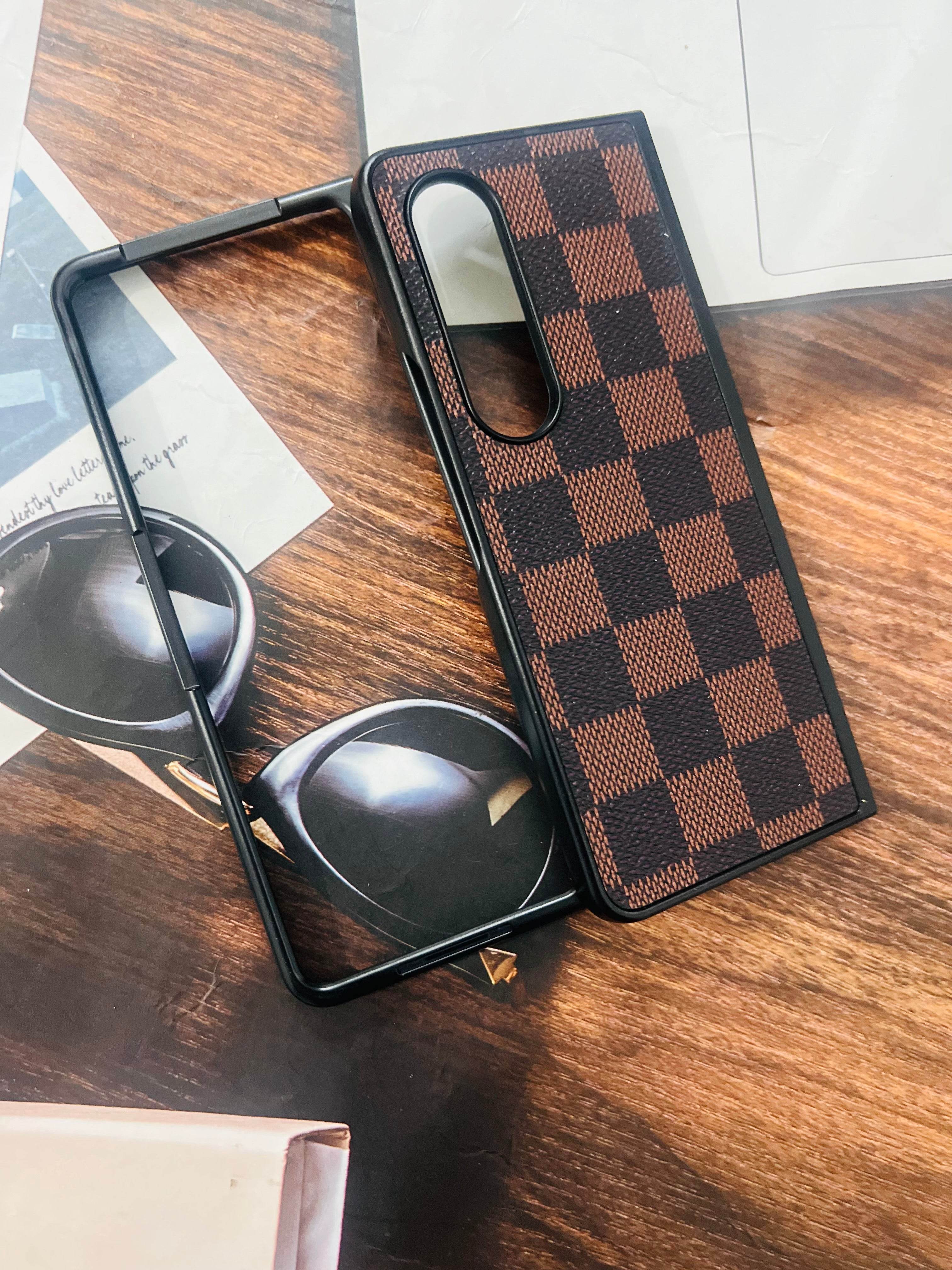 Samsung Z Fold 4 Premium Leather Finish Case Cover - LV Brown - Guleel