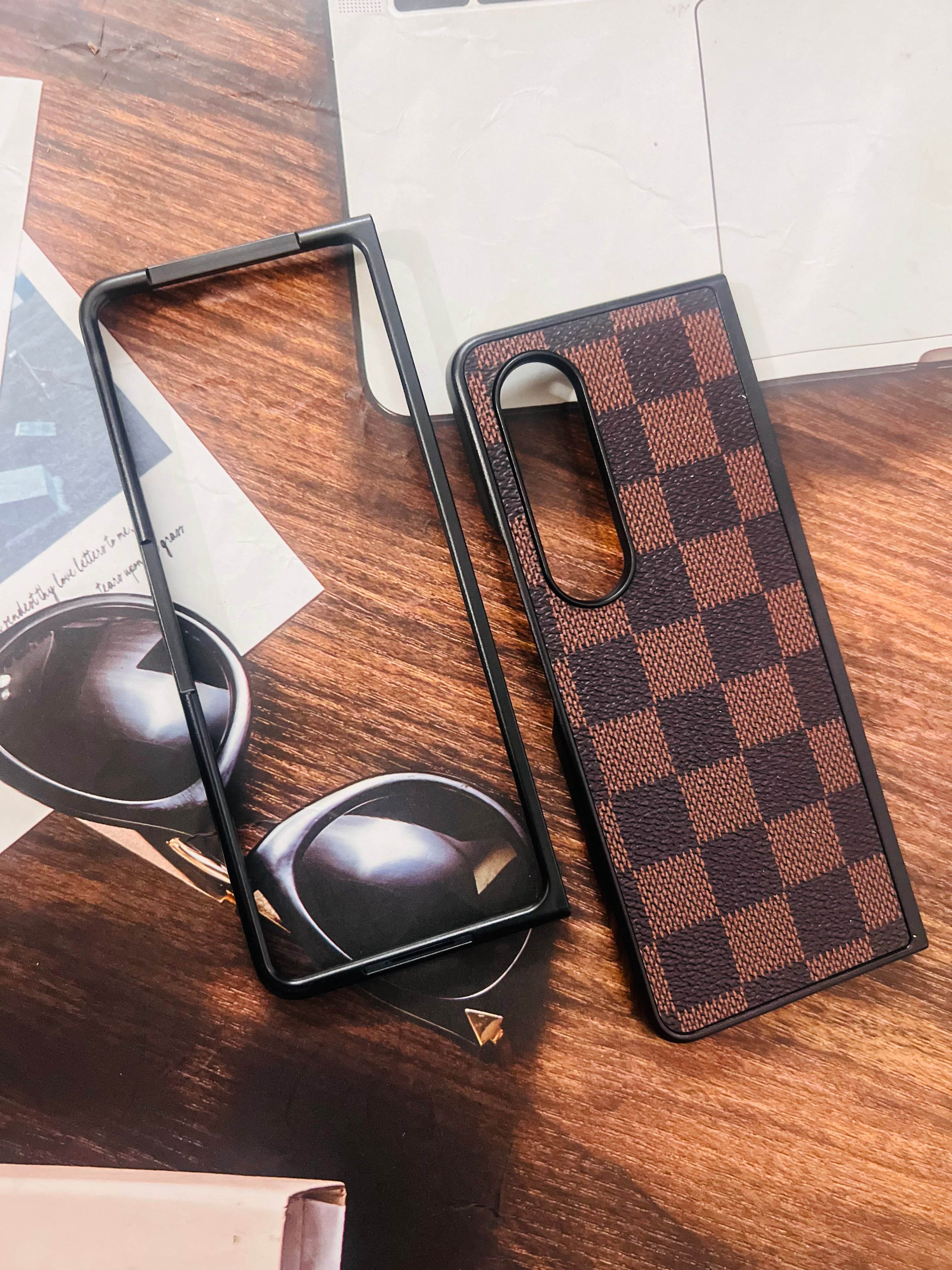 Samsung Z Fold 4 Premium Leather Finish Case Cover - LV Brown - Guleel